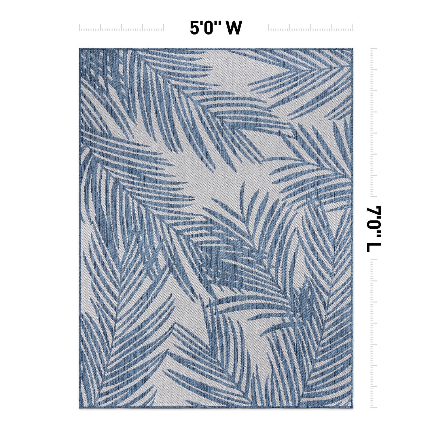 World Rug Gallery Contemporary Distressed Leaves Textured Flat Weave Indoor/Outdoor Area Rug - BLUE 5' X 7'