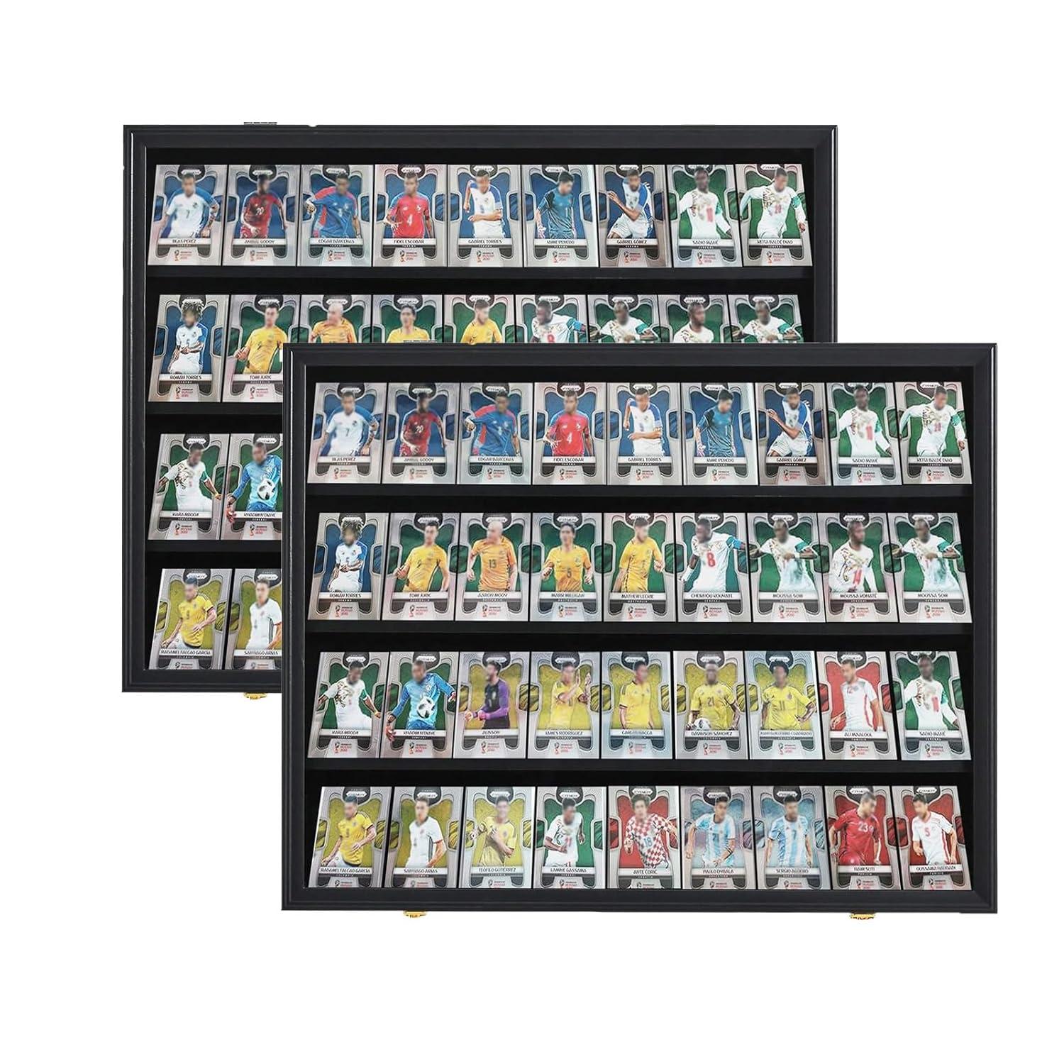 Estuche para Exhibición de Tarjetas Deportivas de 35 Grados: Marco de Exhibición de Tarjetas de Béisbol con Protección UV Gabinete de Pared con Cerradura Transparente para Tarjetas Coleccionables de Baloncesto Negro Vertical