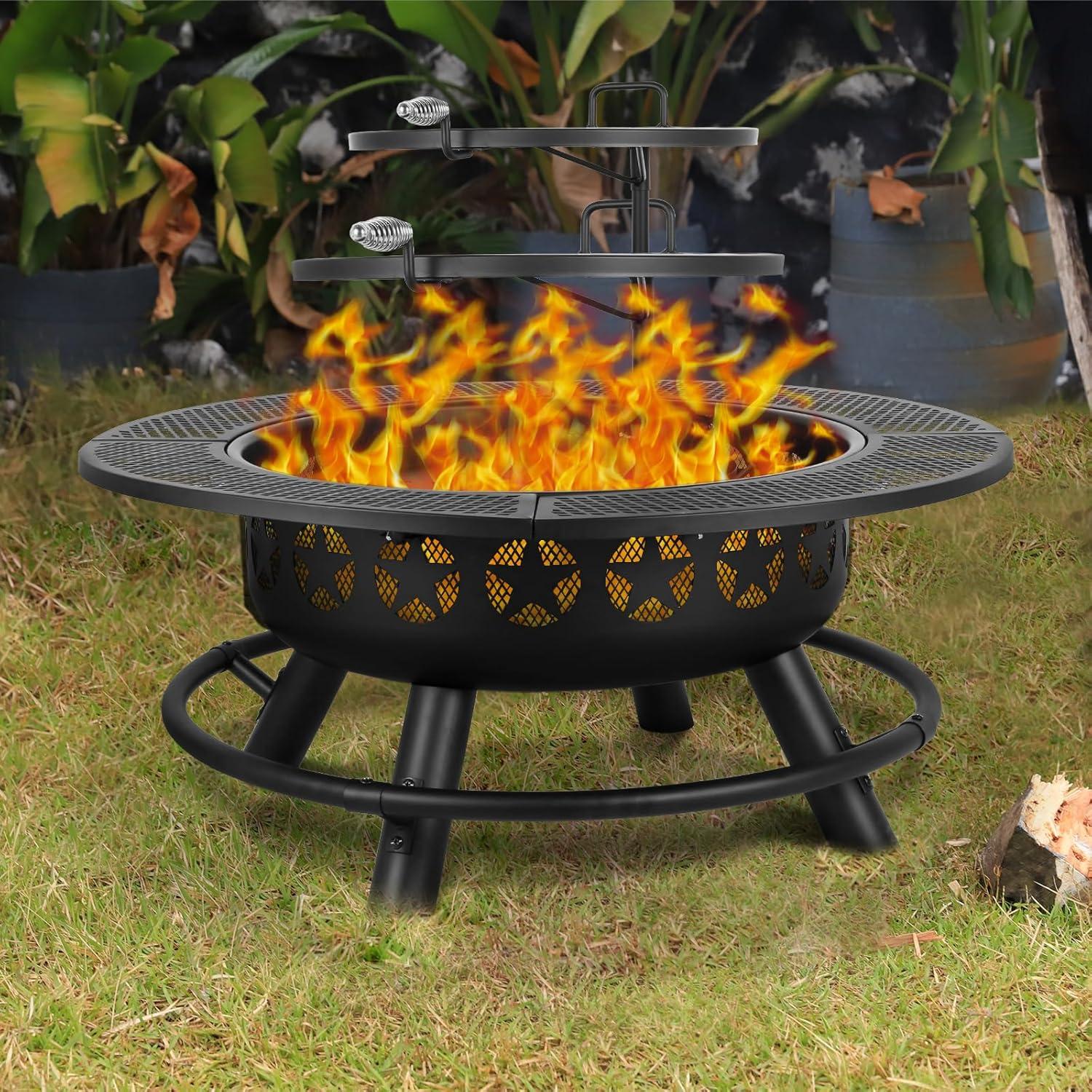 Black Powder Coated Steel Round Fire Pit with Grates