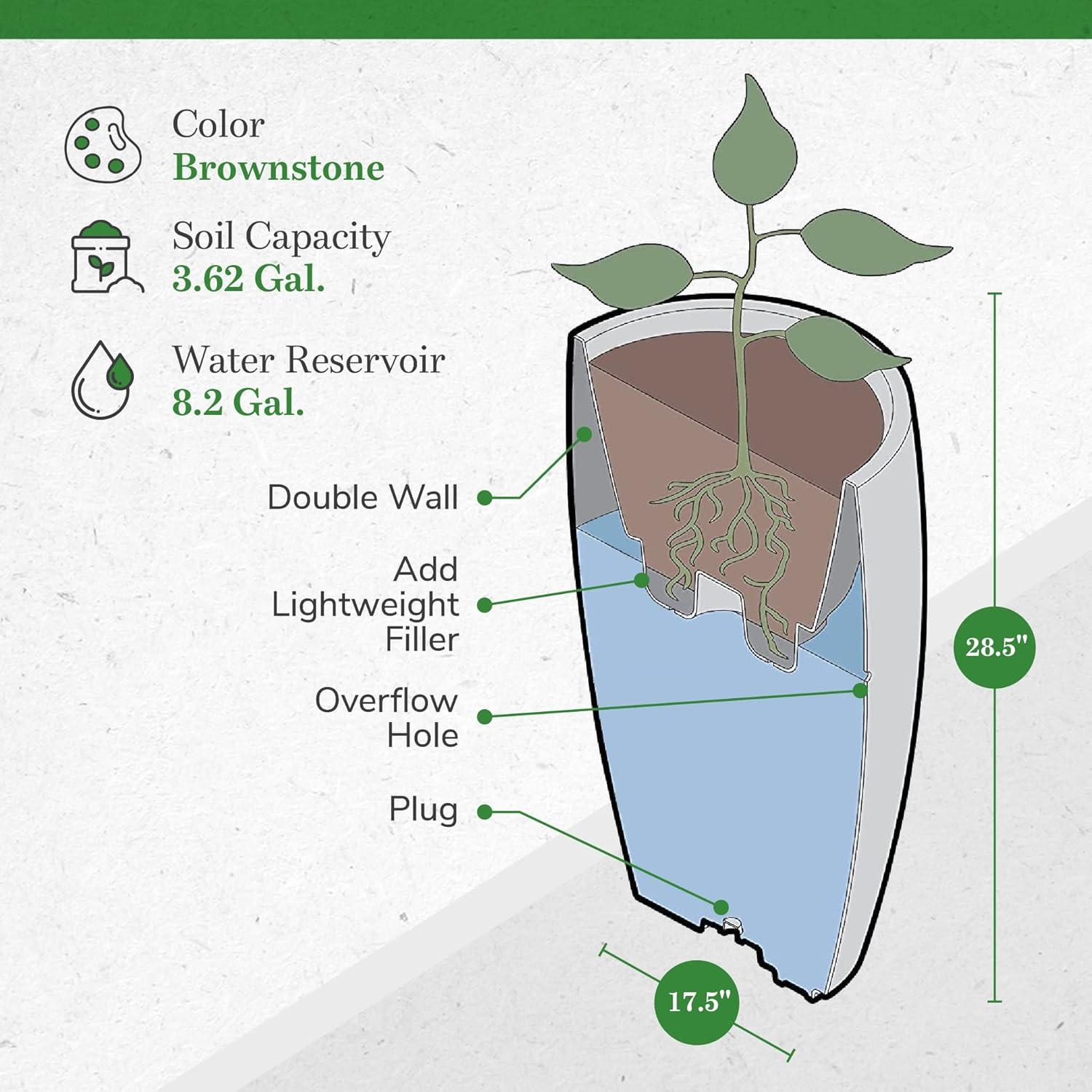 Algreen Products 87313 Athena 28.5" Self Watering Level Indicator Indoor Outdoor Plastic Planter with Overflow Drain, Brown