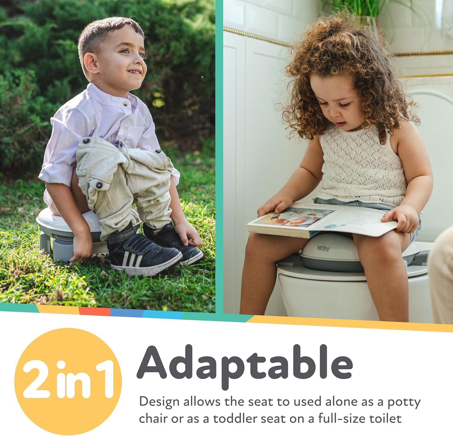 Nuby Portable Potty and Toilet Training Seat with Disposable Bags and Travel Bag, Gray/White