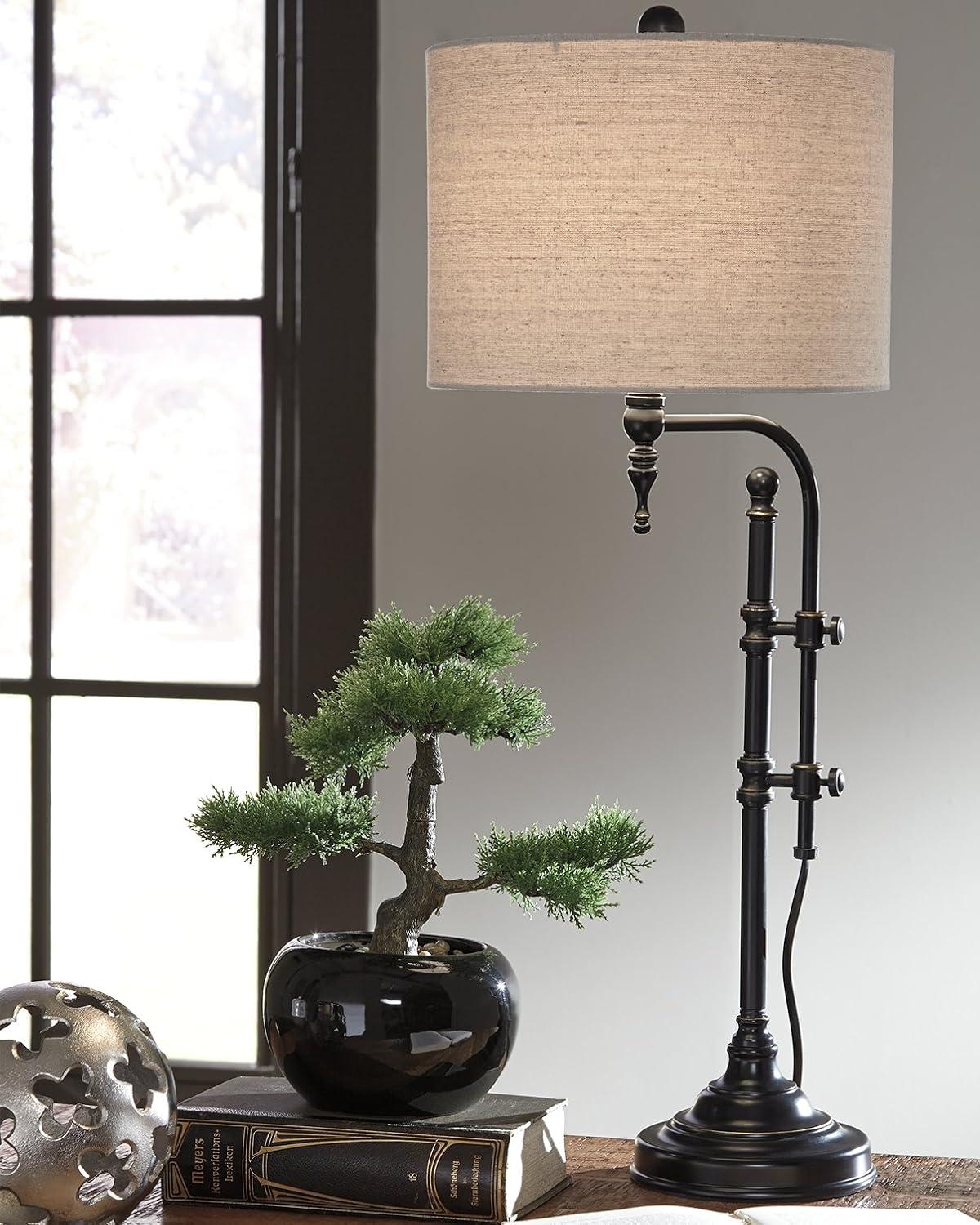 Adjustable Black Metal Table Lamp with Beige Shade