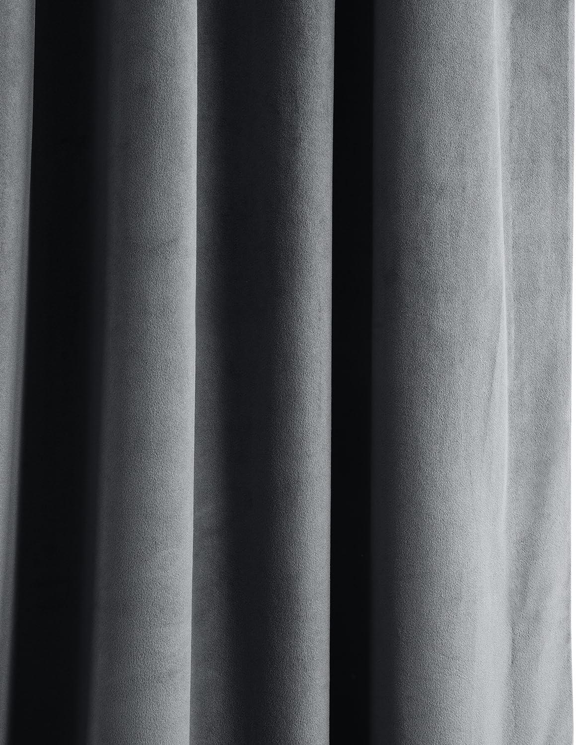 Half Price Drapes Signature Blue Grey Velvet Blackout Curtains For Bedroom(1 Panel), 50WX 96L