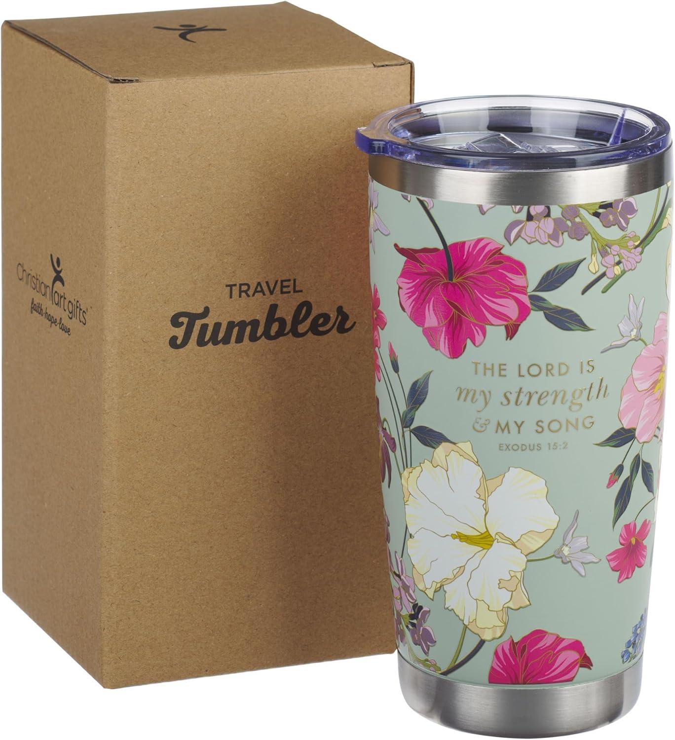 Christian Art Gifts Large Stainless Steel Travel Mug for Women: Lord Is My Strength Bible Verse, Double Wall Vacuum Insu, (Hardcover)