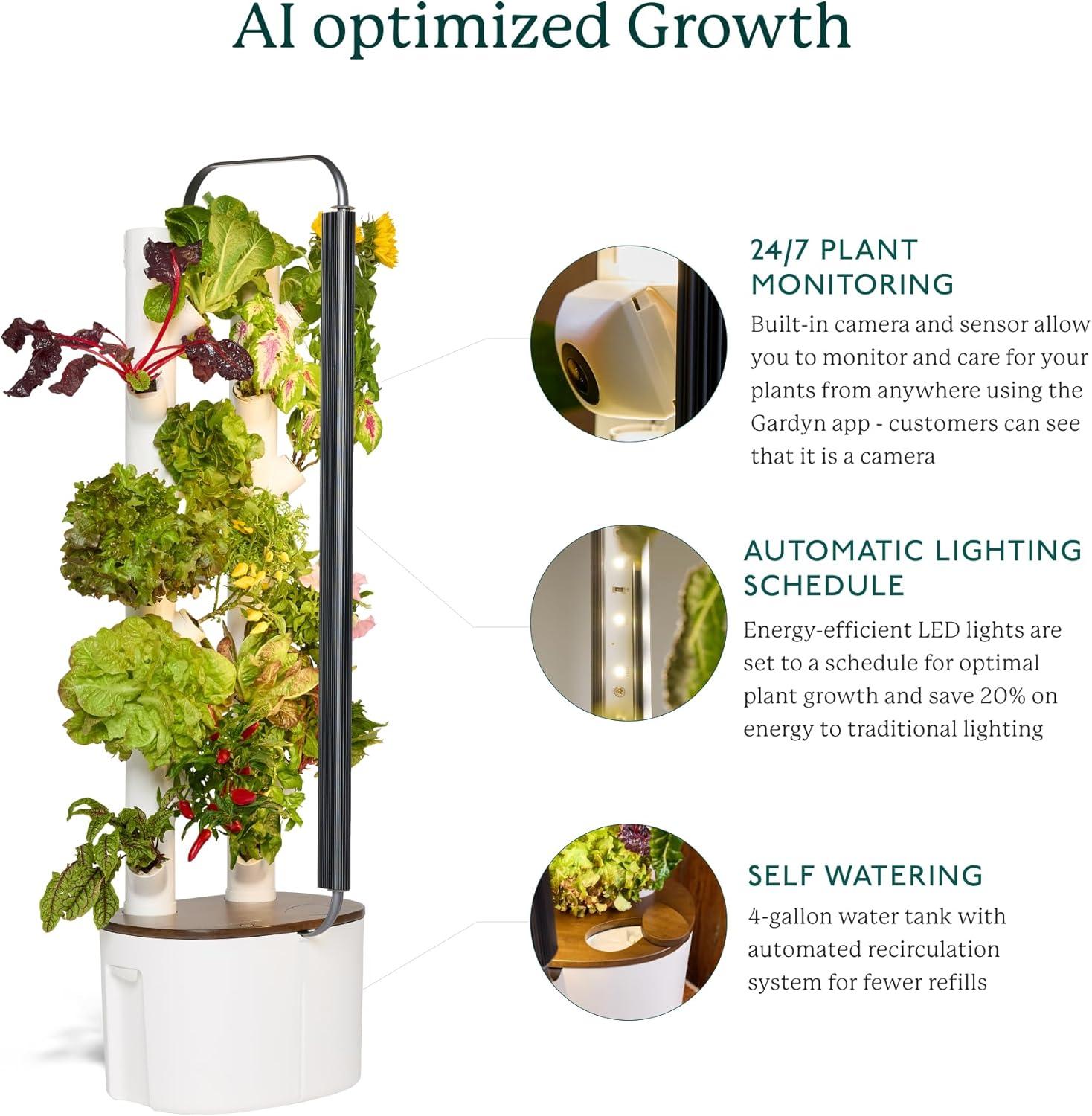 Compact White Vertical Hydroponic Indoor Garden with LED Lights