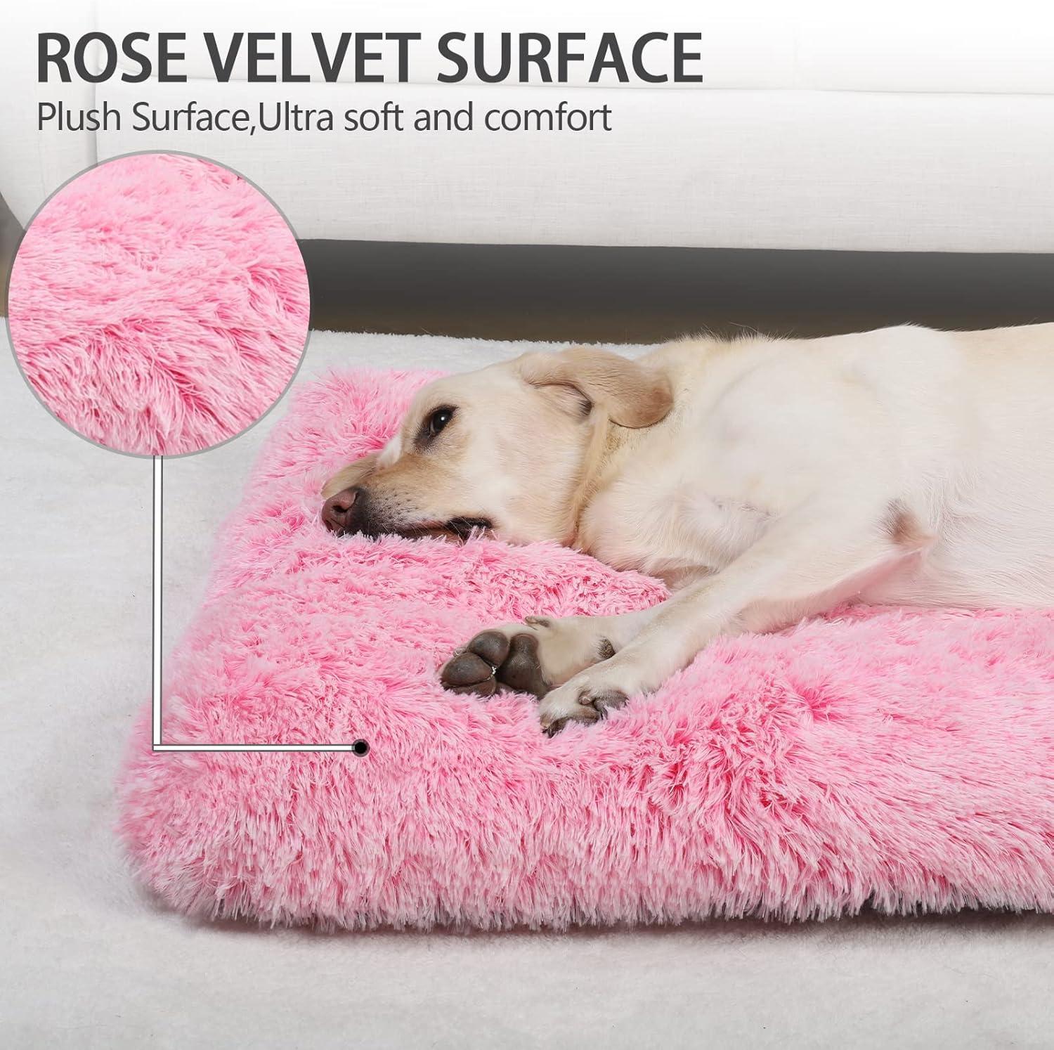 Vonabem Large Dog Bed Pink, Washable Pet Crate Pads for Large Medium Dogs, Plush Soft Girl Princess Puppy Beds Kennel Pad,Anti-Slip Pets Mats for Sleeping 36inch 35 * 23 inch
