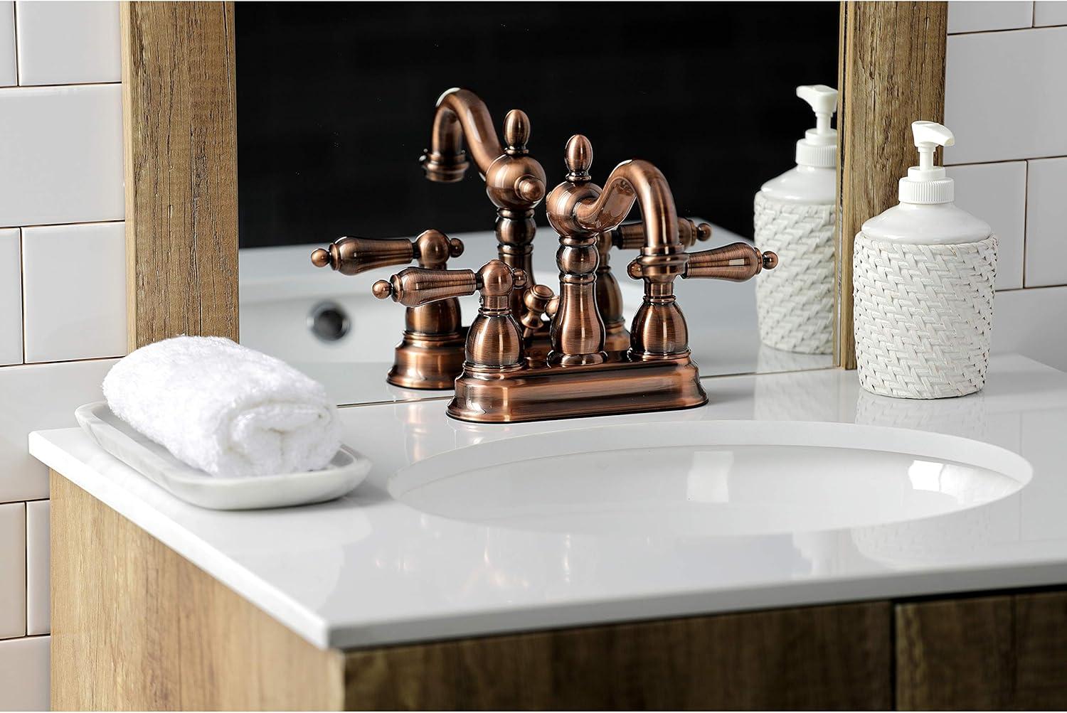 Kingston Brass Heritage Two-Handle 3-Hole Deck Mount 4" Centerset Bathroom Faucet with Plastic Pop-Up