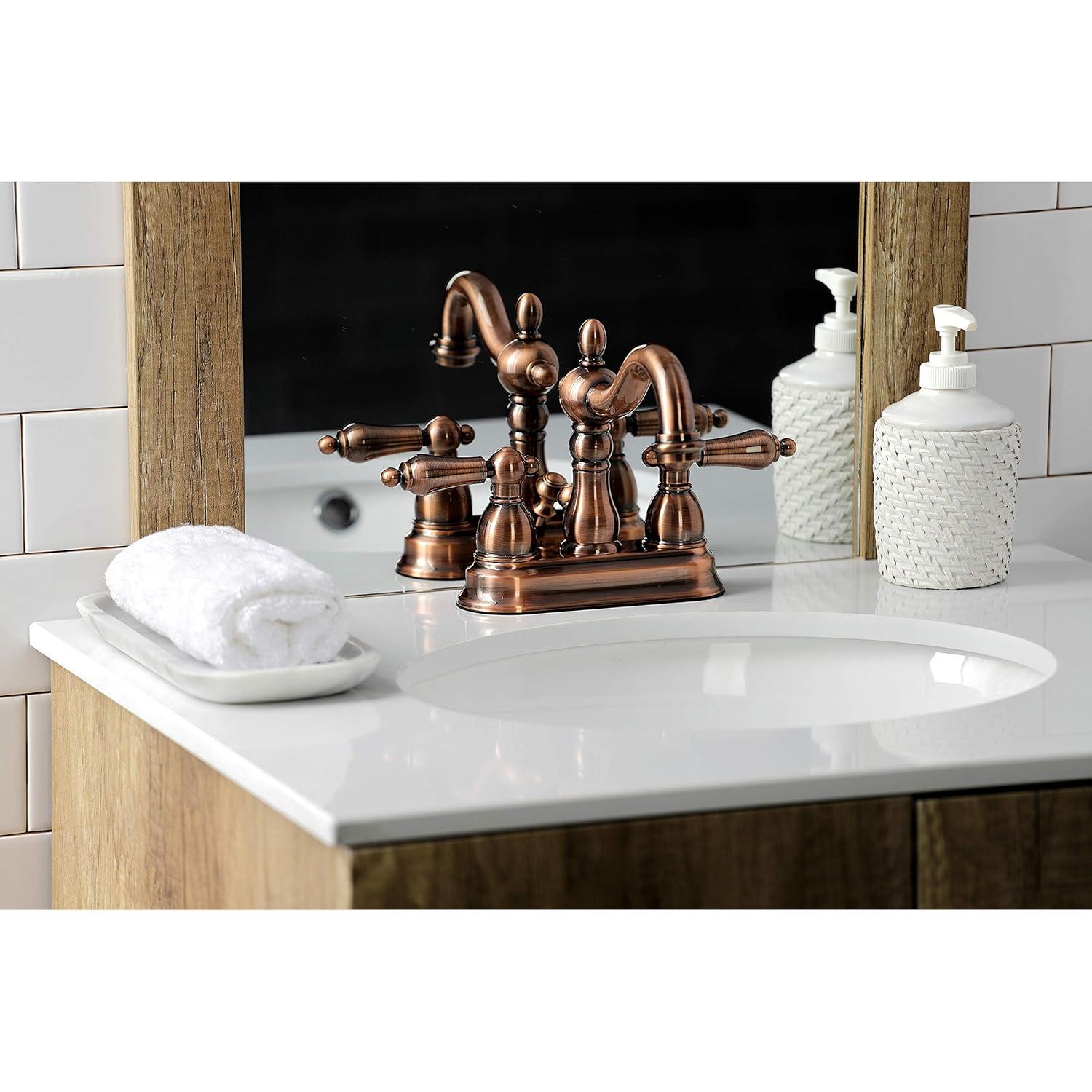 Kingston Brass Heritage Two-Handle 3-Hole Deck Mount 4" Centerset Bathroom Faucet with Plastic Pop-Up