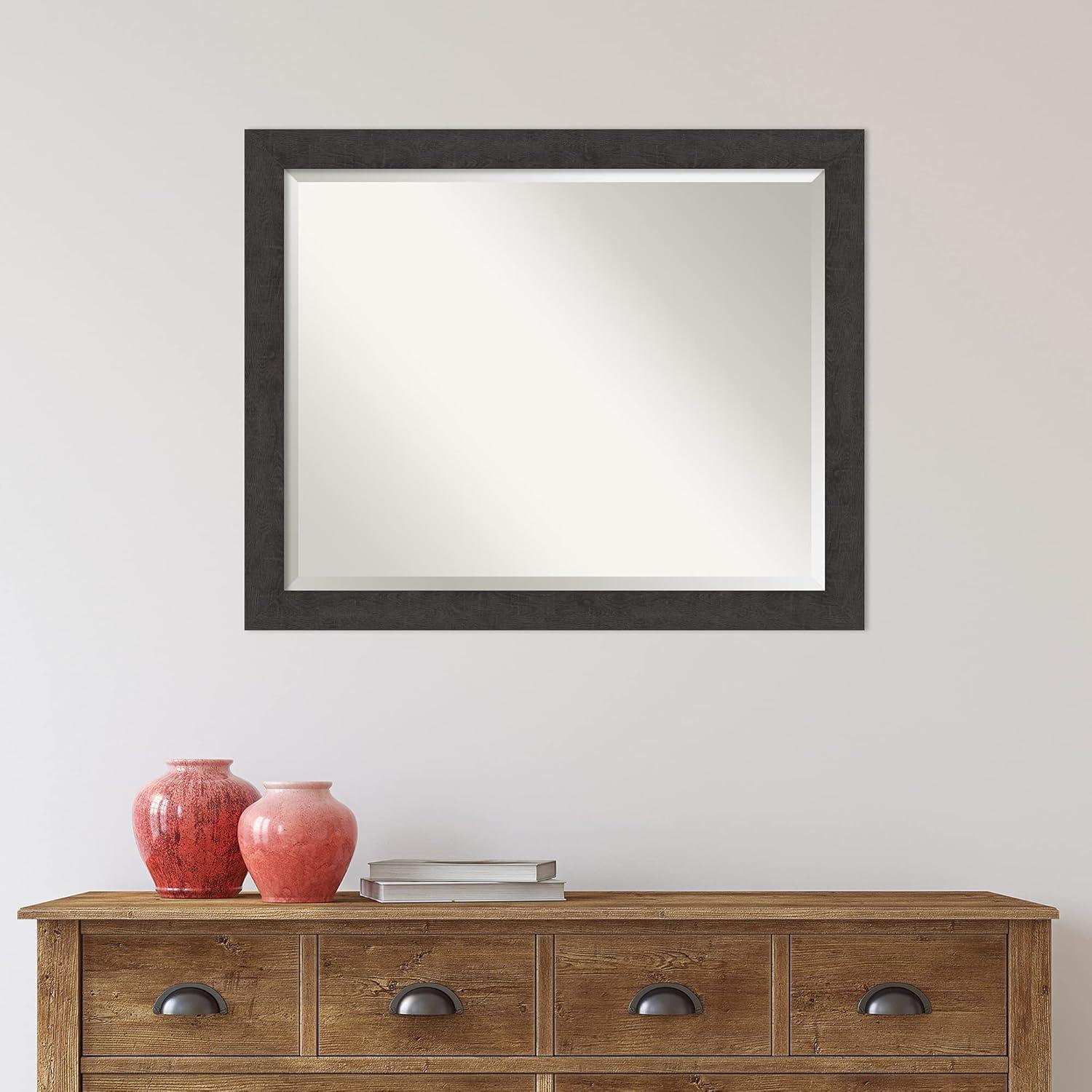 Amanti Art 31"x25" Rustic Plank Espresso Framed Bathroom Vanity Wall Mirror : Beveled, Polystyrene Frame, Wall Mounted