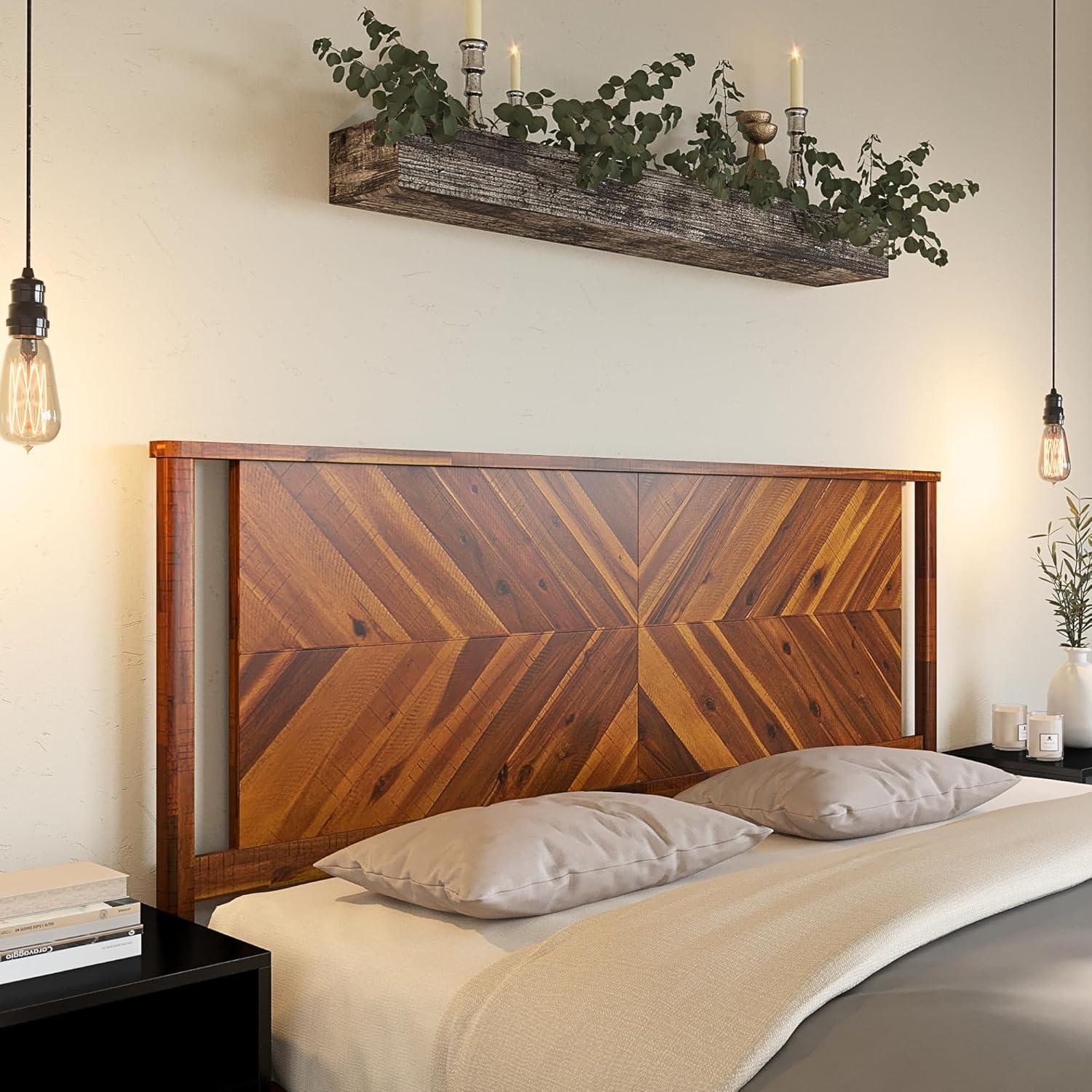 King Rustic Golden Brown Acacia Wood Slat Headboard