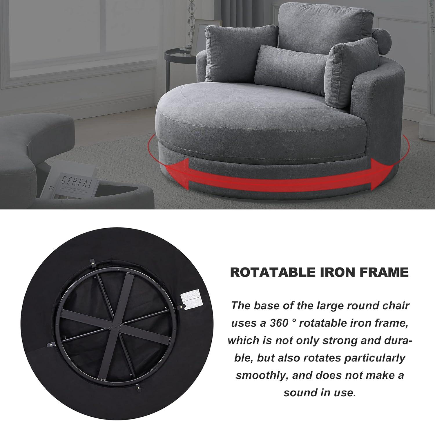 Dark Gray Linen Swivel Barrel Sofa with Storage Ottoman