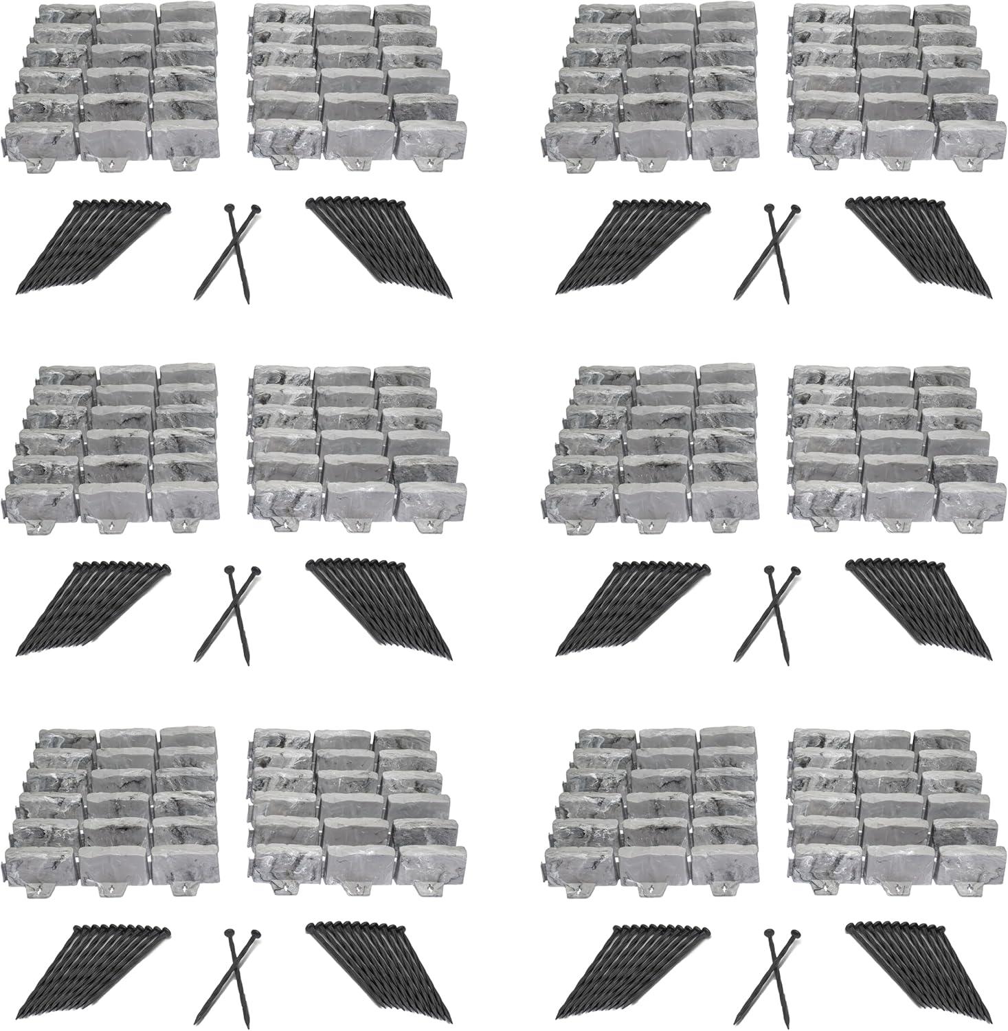 Slate Gray Faux Stone No-Dig Landscape Edging Kit with Anchoring Spikes
