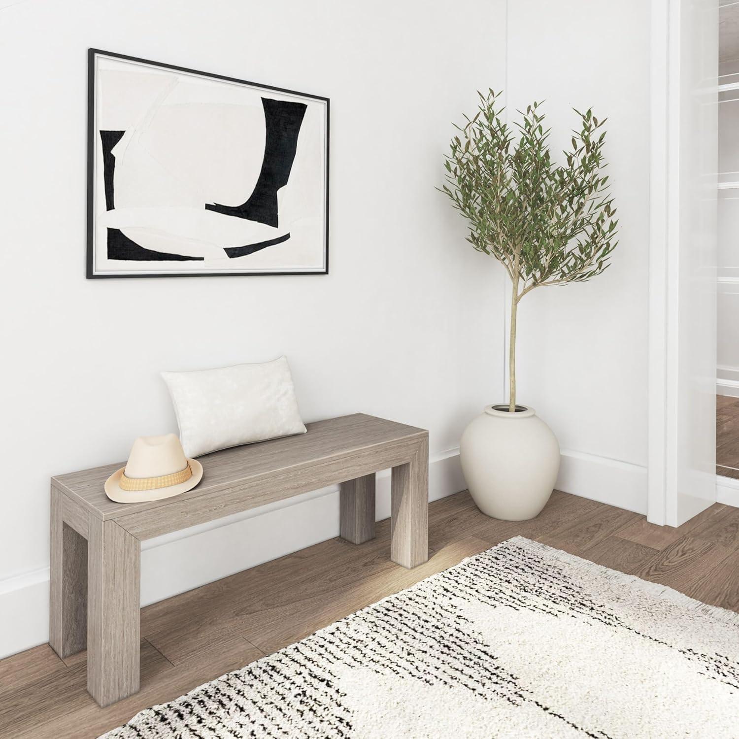 Plank+Beam Modern Dining Bench, Solid Wood Bench for Dining Table, 49", Seashell Wirebrush