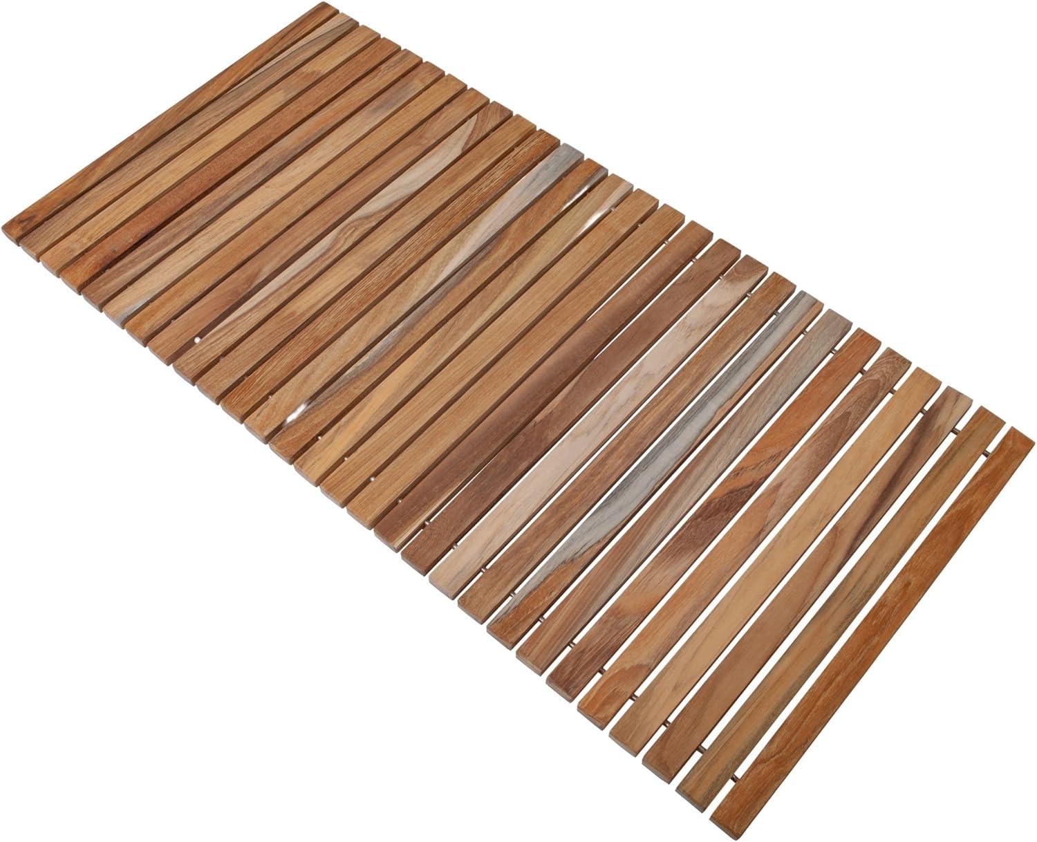 Nordic Teak 40" x 20" Natural Teak Shower and Bath String Mat - Beige