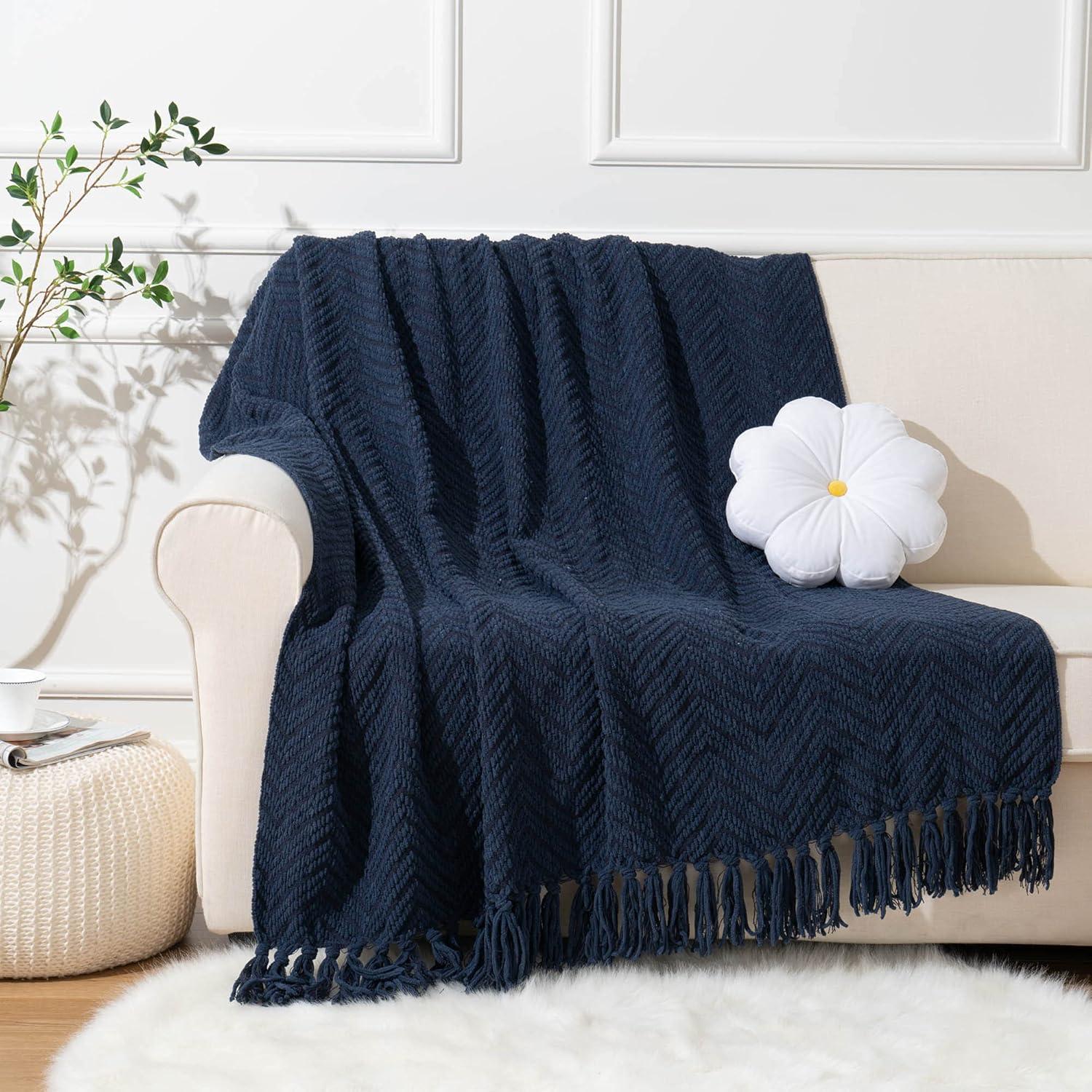 Battilo Home Throw Blanket for Couch, Super Soft Cozy Warm Throws for Twin Bed, Knit Woven Chenille Blanket Versatile for Sofa Bedroom Home Decor