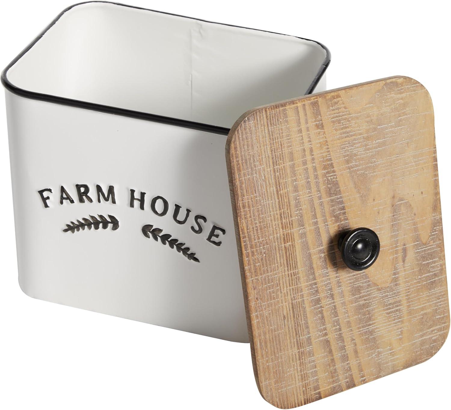 DecMode Farmhouse White Metal Canisters with Natural Brown Lid, Set of 3 11" , 9", 7"H