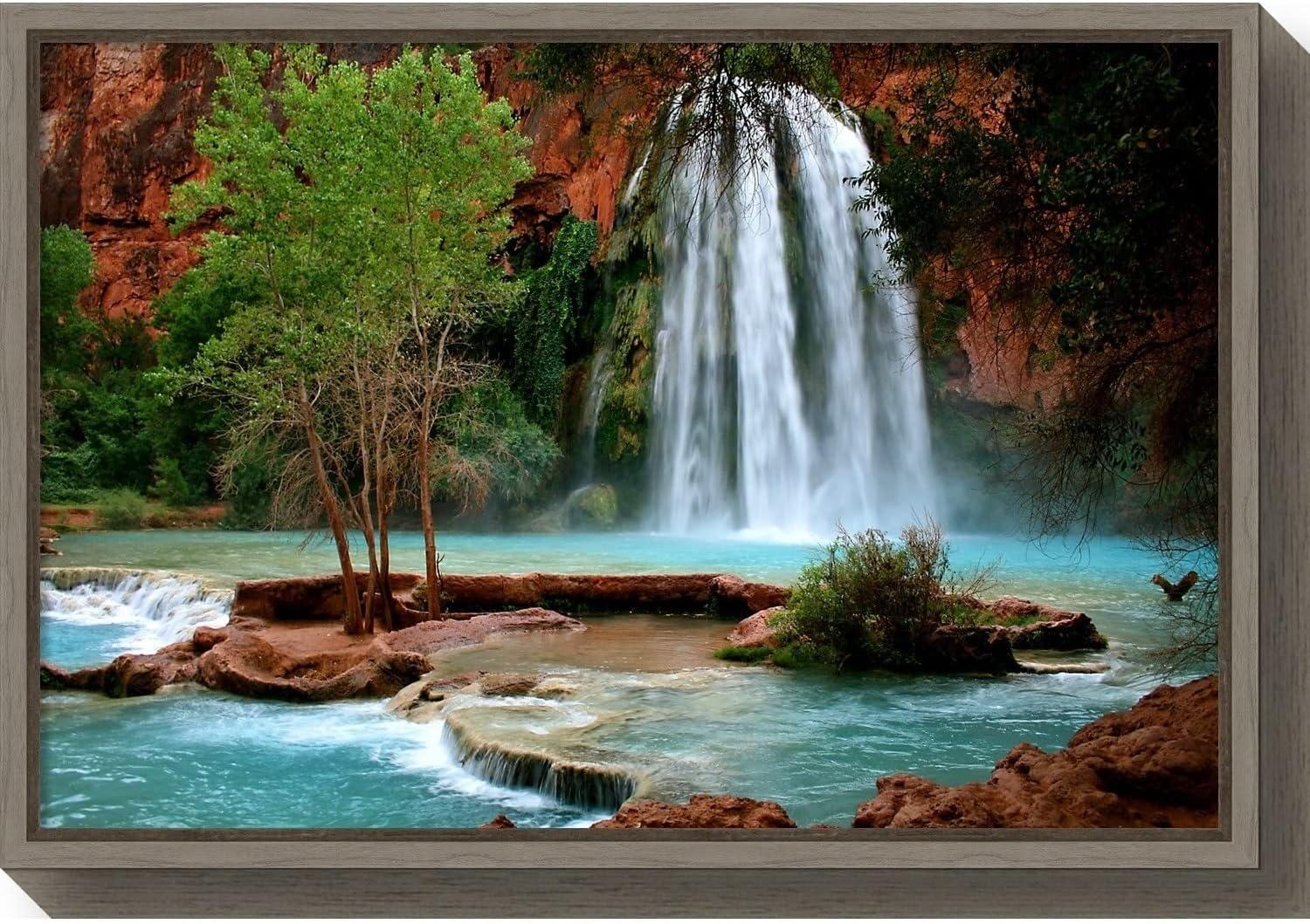 Havasu Falls Landscape Framed Canvas Wall Art in Gray