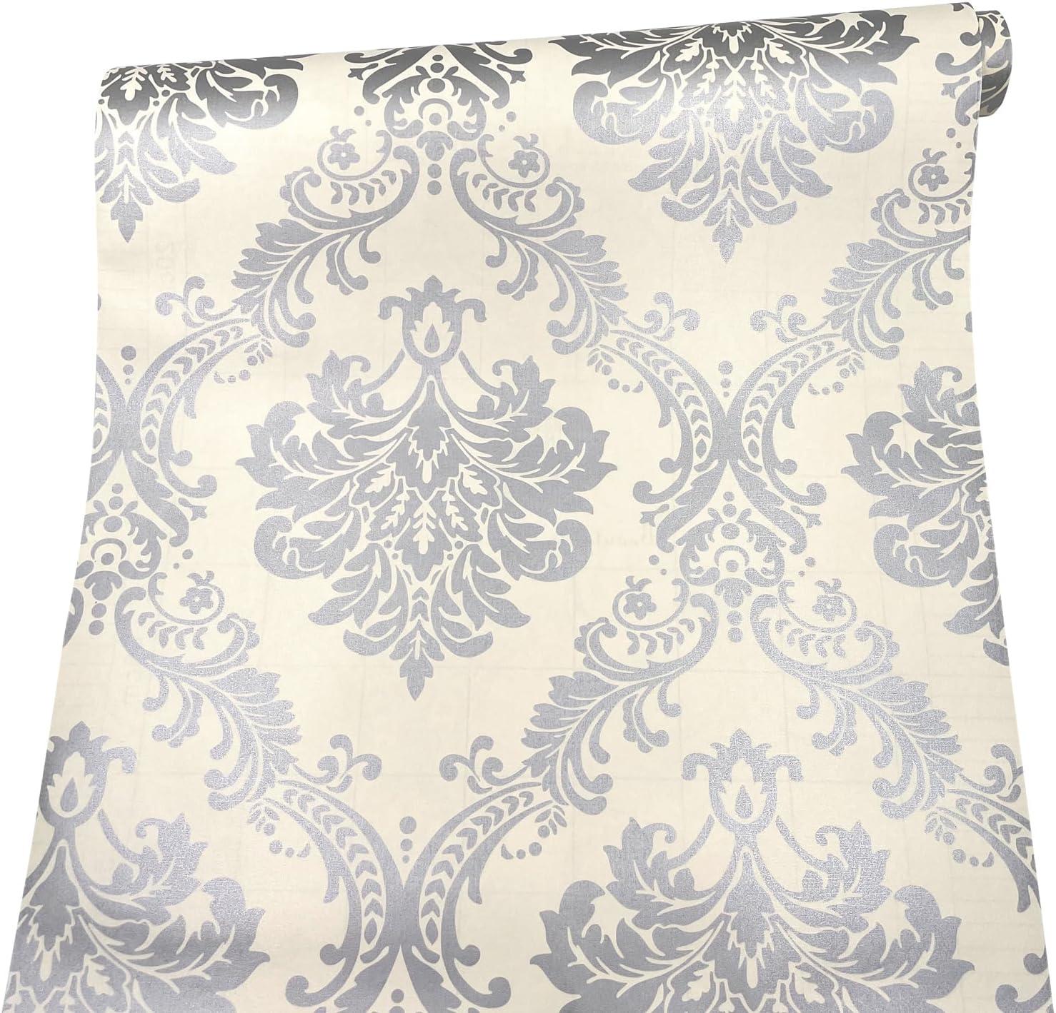 Yifely Vintage Gray Damask Removable PVC Shelf Drawer Liner Home Decor 17x118 Inch