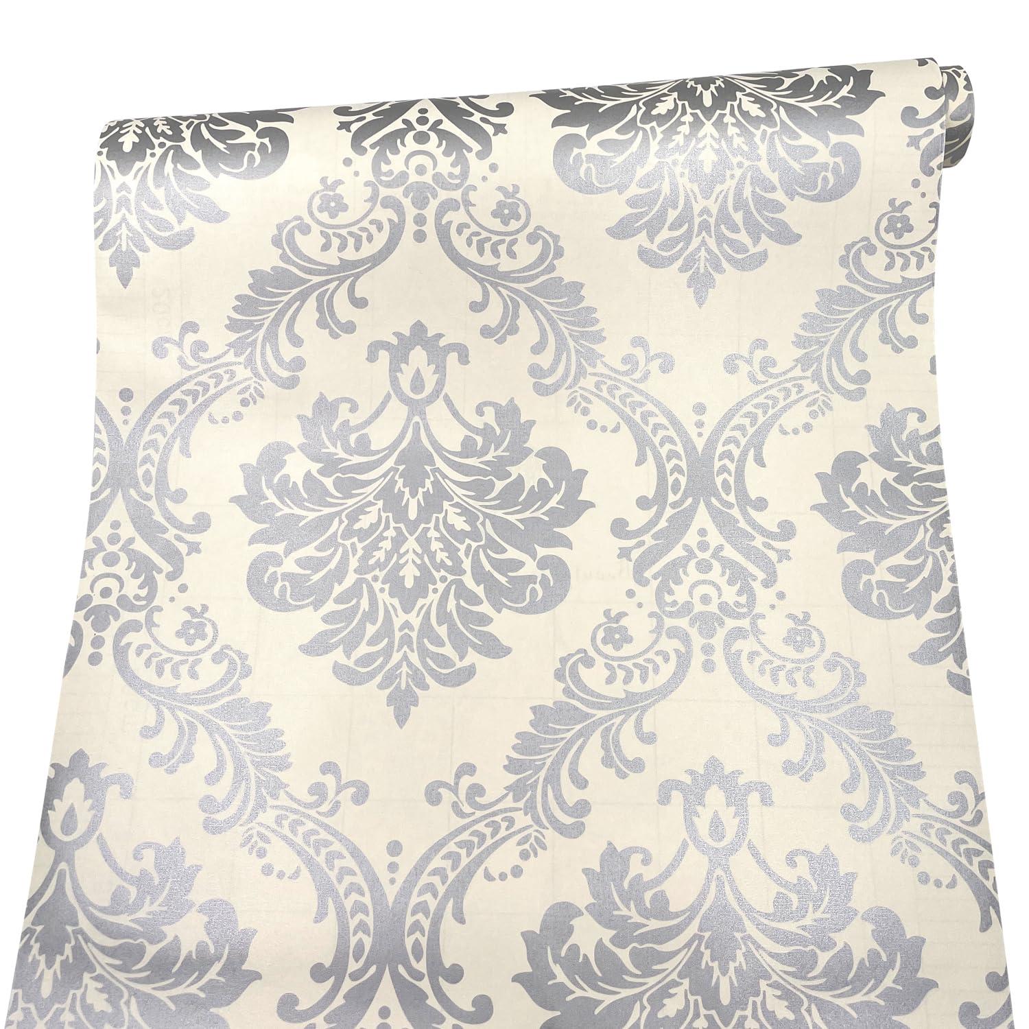 Yifely Vintage Gray Damask Removable PVC Shelf Drawer Liner Home Decor 17x118 Inch