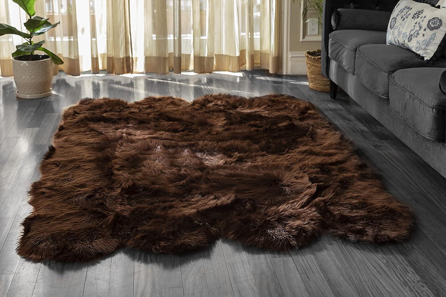 Diller Dark Brown Faux Fur Machine Washable Shag Fluffy Area Rug