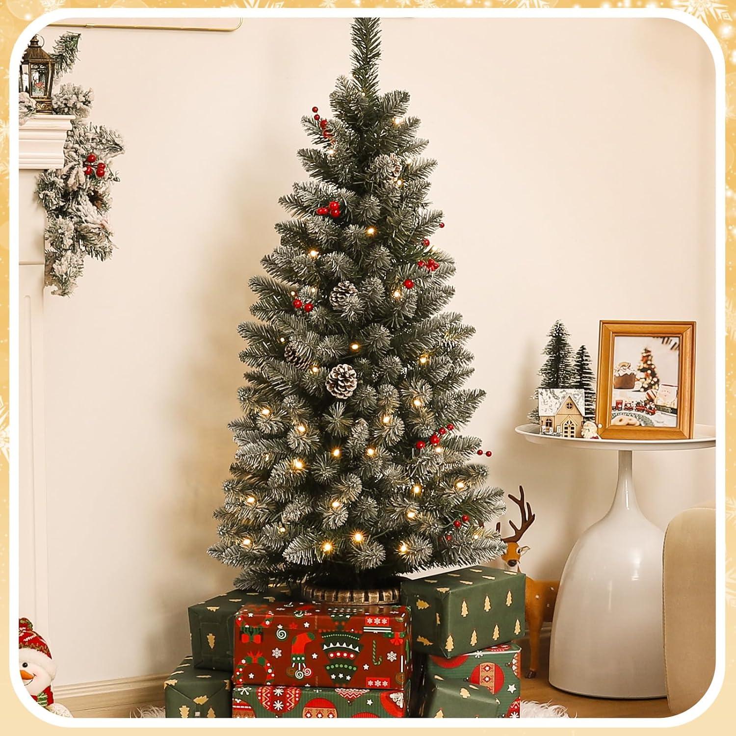 4ft Pre-Lit Artificial Christmas Tree with Gold Pot Base