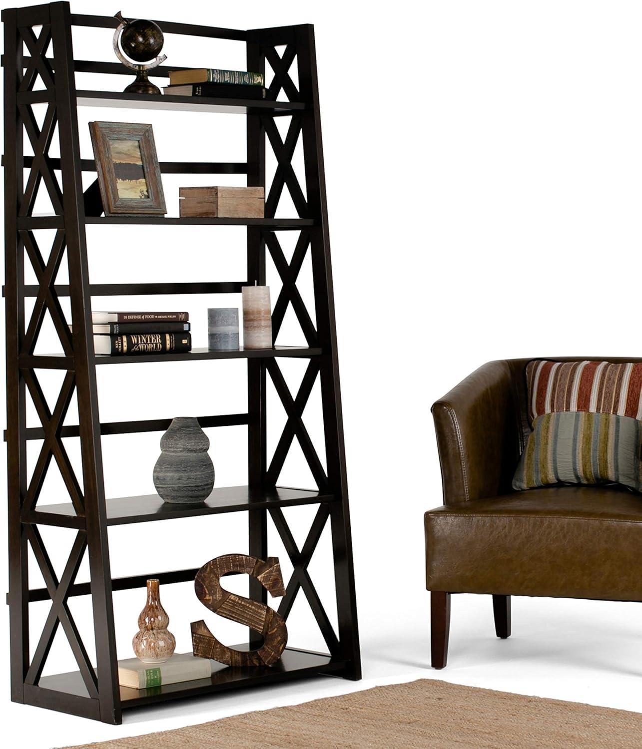 Simpli Home Kitchener 63"H Wood 5 Shelf Ladder Bookcase in Hickory Brown