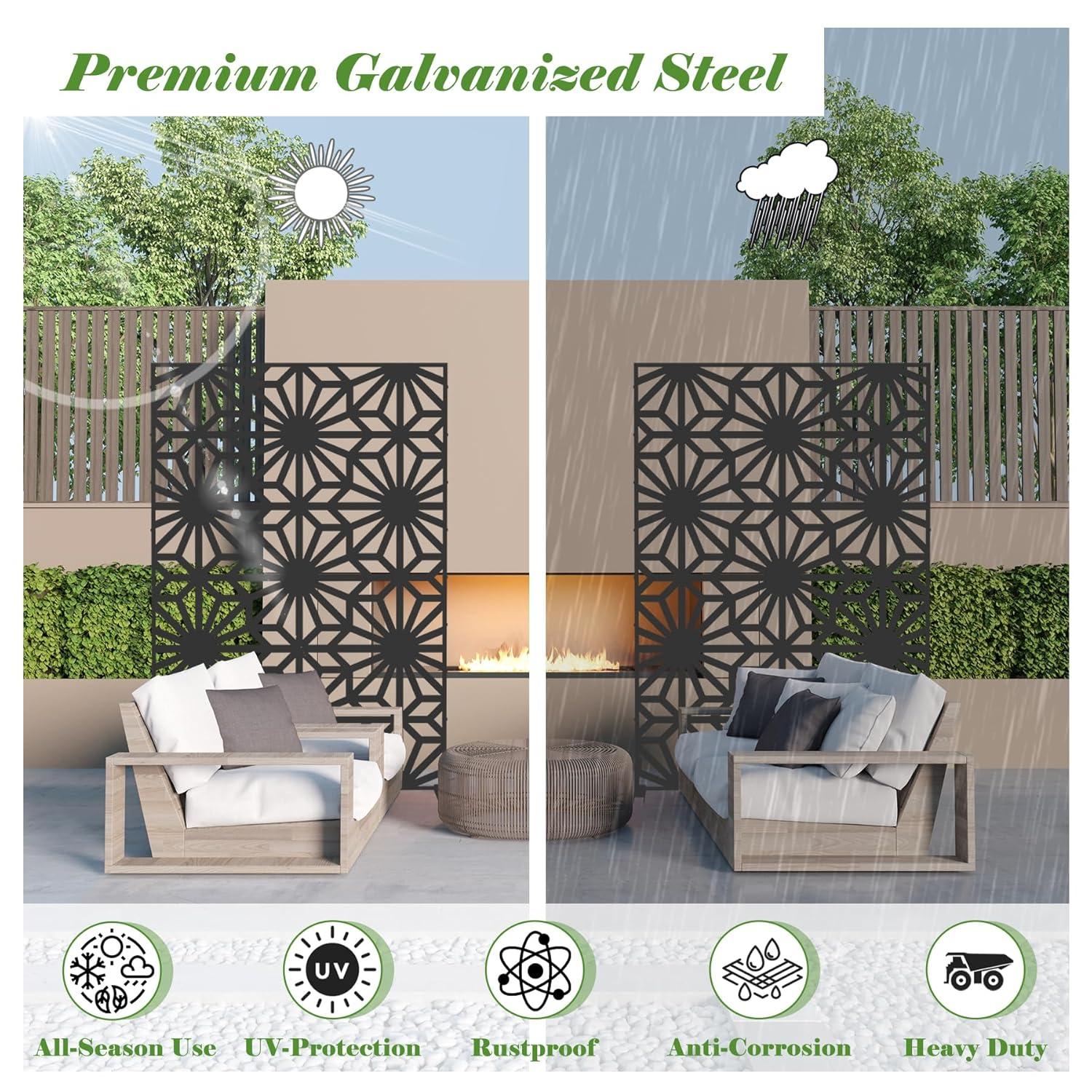 Domi Pantalla de Privacidad de Metal, Paneles de Pantalla de Patio Al Aire Libre, Cercas Decorativas, Espacio Interior, Soporte Divisor, Pantalla de Privacidad Independiente para Patio, Jardín, Balcón, Negro (Girasol)