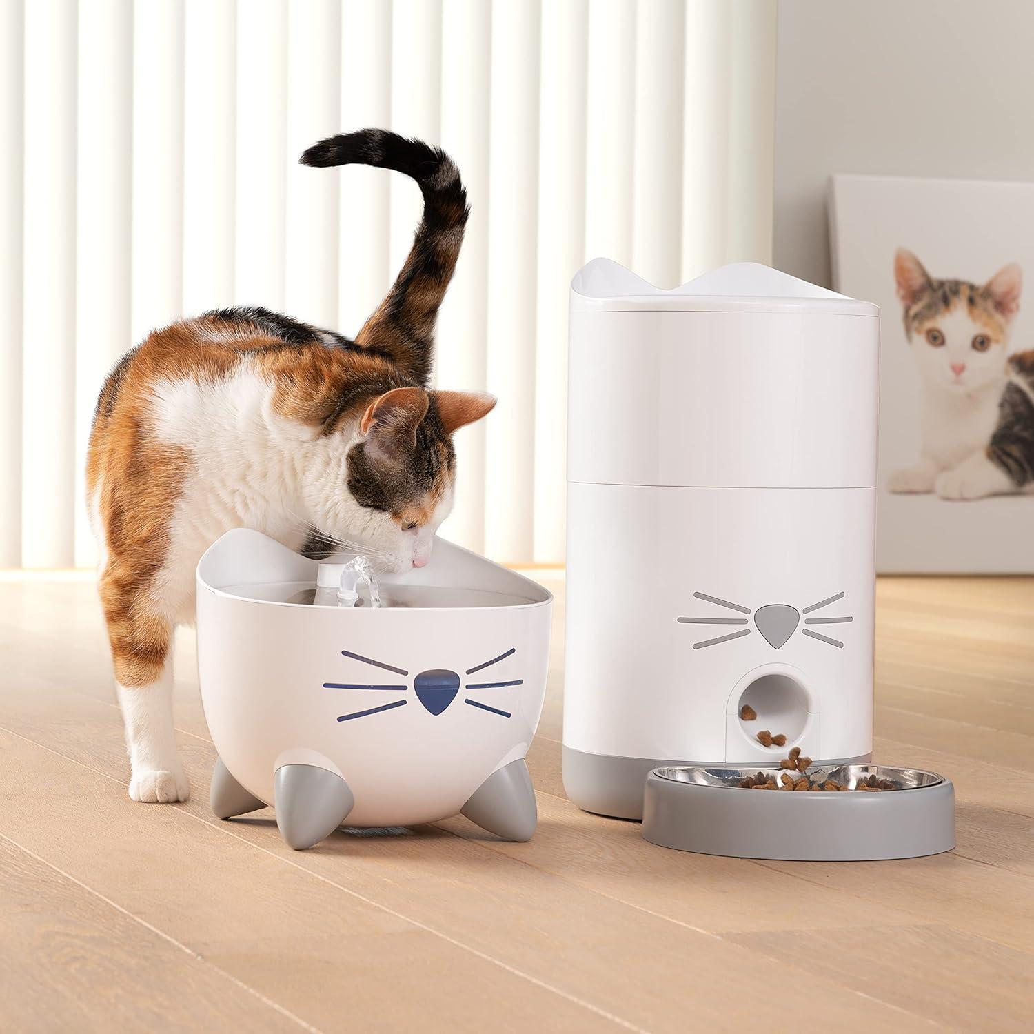 Smart White and Gray Stainless Steel Cat Water Fountain