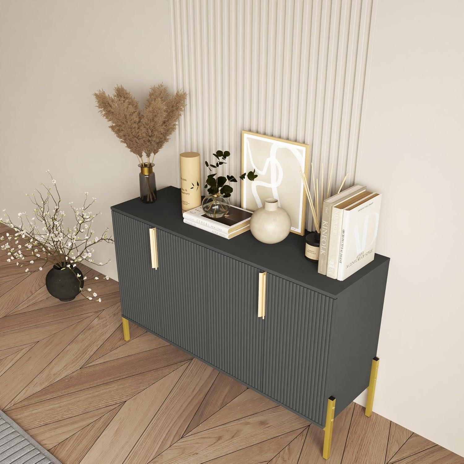 4 Doors Sideboard Buffet Cabinet with Adjustable Shelves,Modern Accent Sideboard with Golden Legs,Wide Storage Cabinet for Kitchen,Living Room,Black