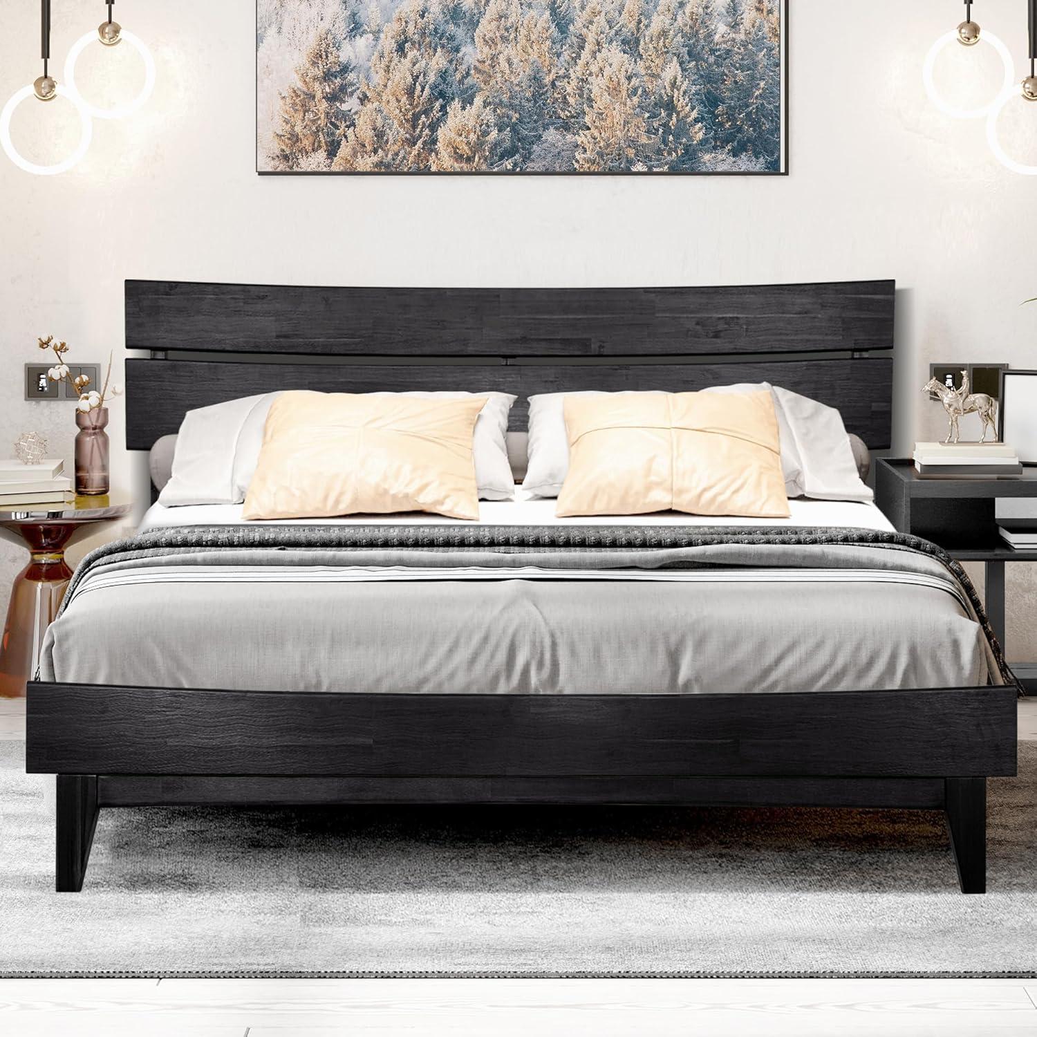 Aurora Solid Wood Bed Frame with Headboard