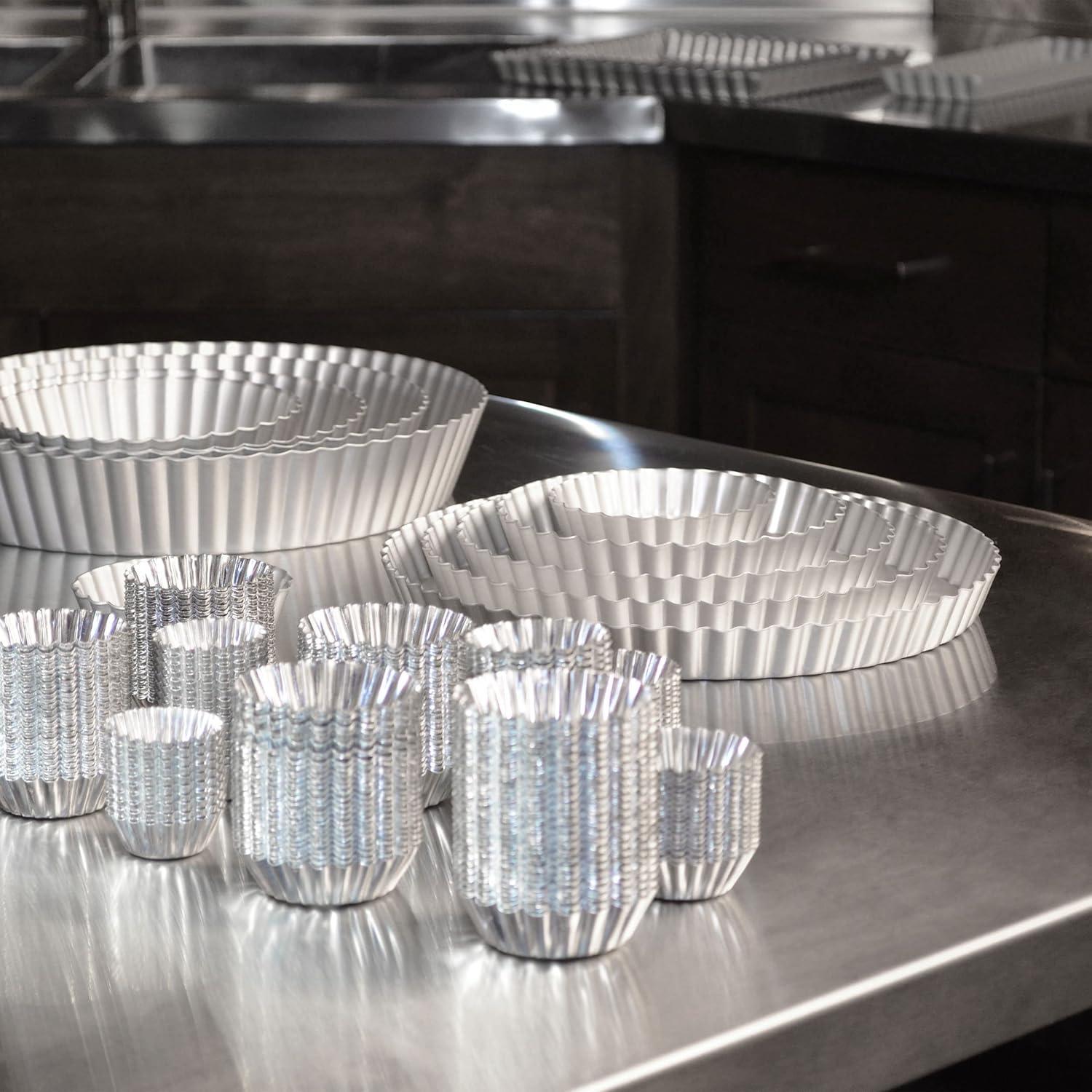 Silver Aluminum Rectangular Fluted Tart Pan with Removable Bottom