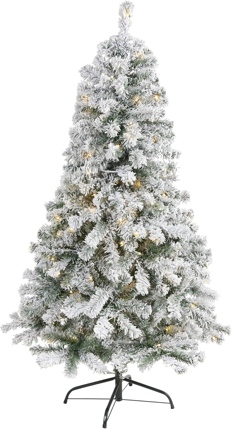 5ft Nearly Natural Pre-Lit LED Flocked Rock Springs Spruce Artificial Christmas Tree Clear Lights: Indoor Use, Easy Setup