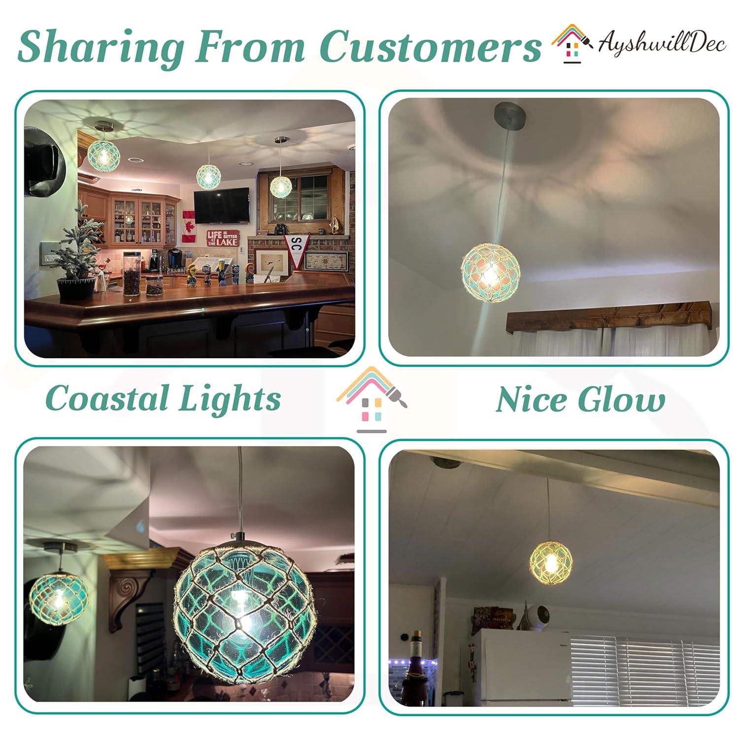 Blue Pendant Light Coastal Pendant Light Nautical Pendant Lighting Beach House Lighting Fixtures Ocean Lighting Fixture Coastal Hanging Light Fixtures Fish Float Glass Ball Lighting(Bulb Incl.