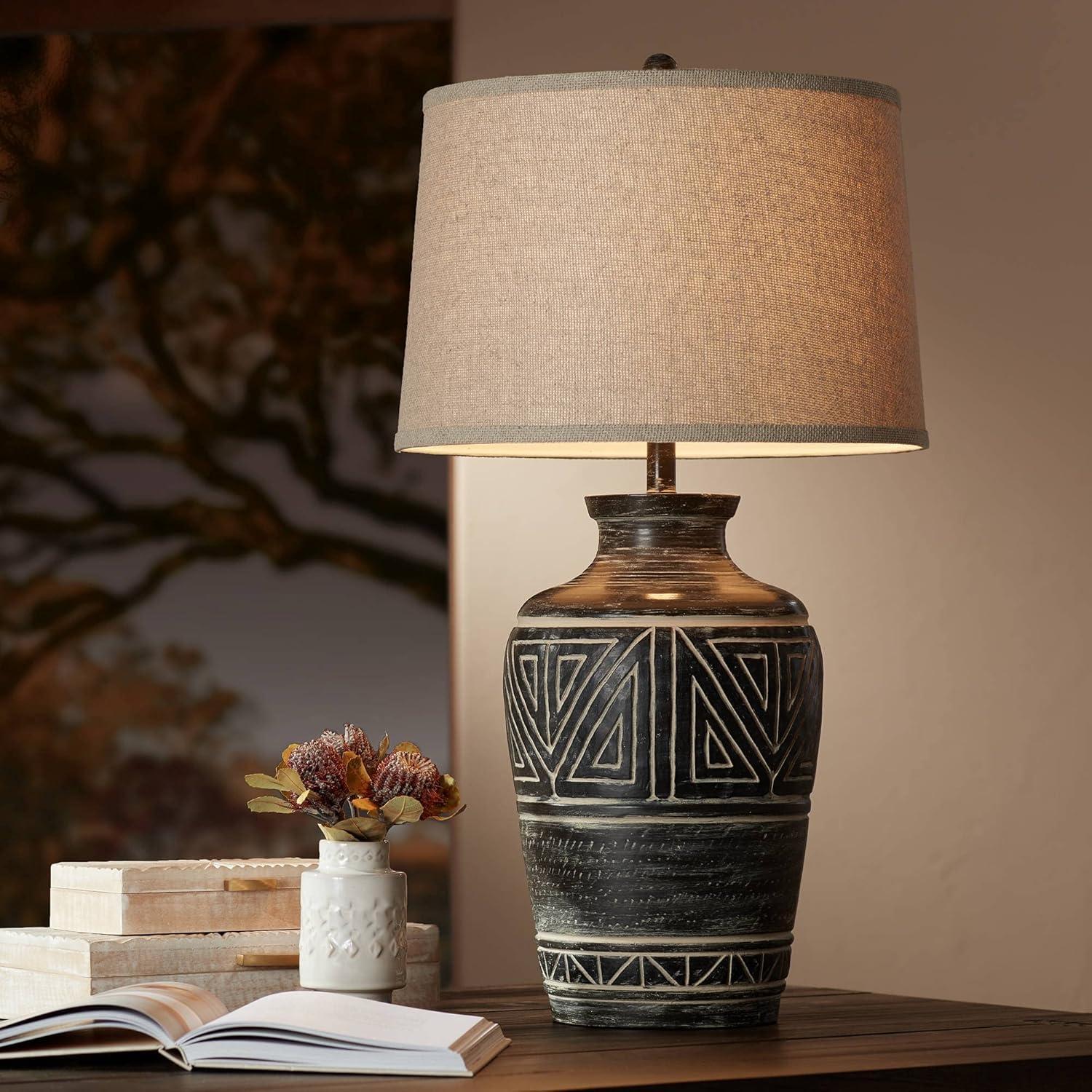 John Timberland Miguel Rustic Table Lamp Southwest 32" Tall Earth Tone Linen Drum Shade for Bedroom Living Room Bedside Nightstand Office Kids House