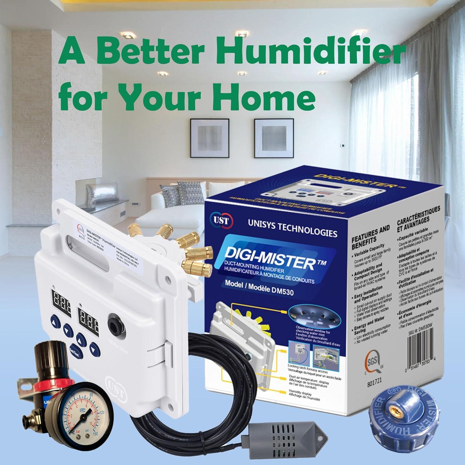 DIGI MISTER Evaporative Duct Mount Whole House Furnace Humidifier, Atomizing Cool Mist Variable Capacities for Homes and Offices from 1000 to 3500 sq. ft.
