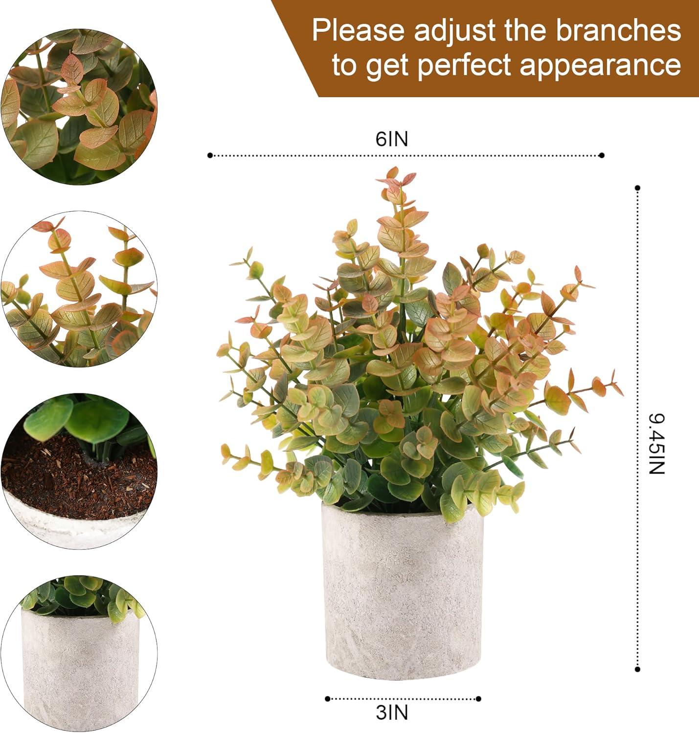 2 Pack Small Fake Plants Eucalyptus Potted Artificial Plants for Shelf Desk Home Bathroom Farmhouse Room Coffee Table Decor