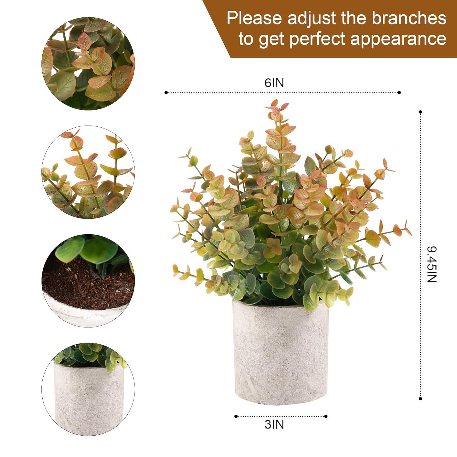 2 Pack Small Fake Plants Eucalyptus Potted Artificial Plants for Shelf Desk Home Bathroom Farmhouse Room Coffee Table Decor