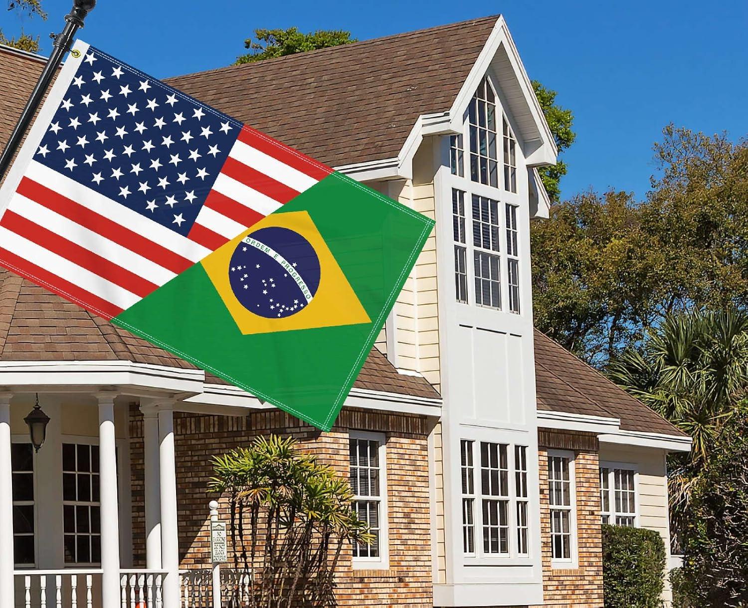 3×5 FT Brazil USA Flag, Large 150D America Brazilian Outdoor Banner,Double Side Printing Decor For Patio Garden With Brass Gromment