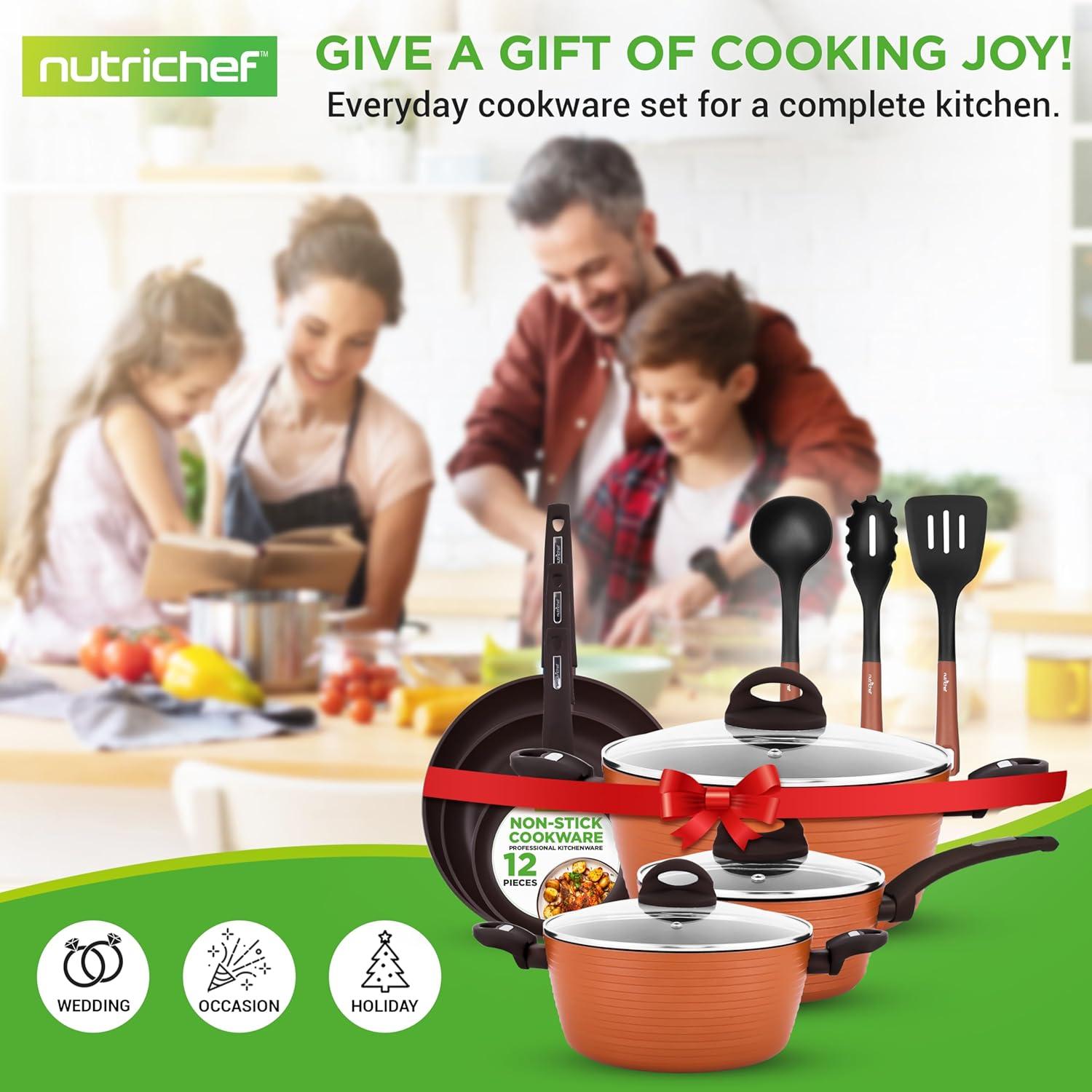 NutriChef 12 - Piece Non-Stick Aluminum Cookware Set