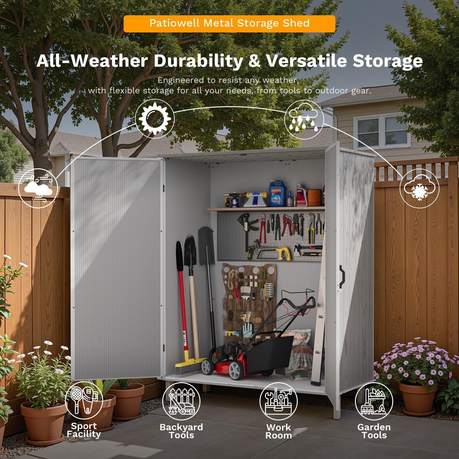 Patiowell 5' x 3' Plastic Outdoor Storage Shed with Lockable Door, for Patio Furniture, Pool Accessories and Tools, Dark Gray