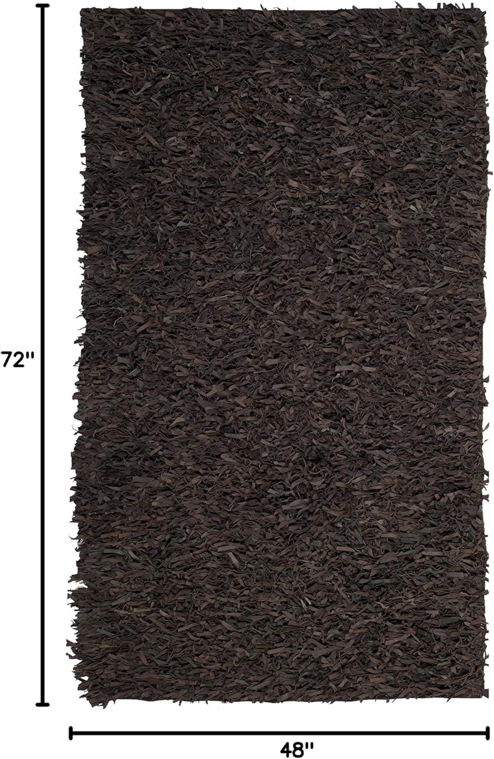 SAFAVIEH Leather Shag Dimitri Solid Area Rug, Saddle, 4' x 6'