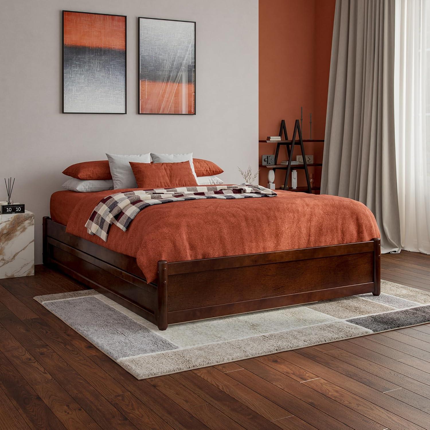 AFI Furnishings Full Panel Platform Bed with Twin Trundle in Walnut