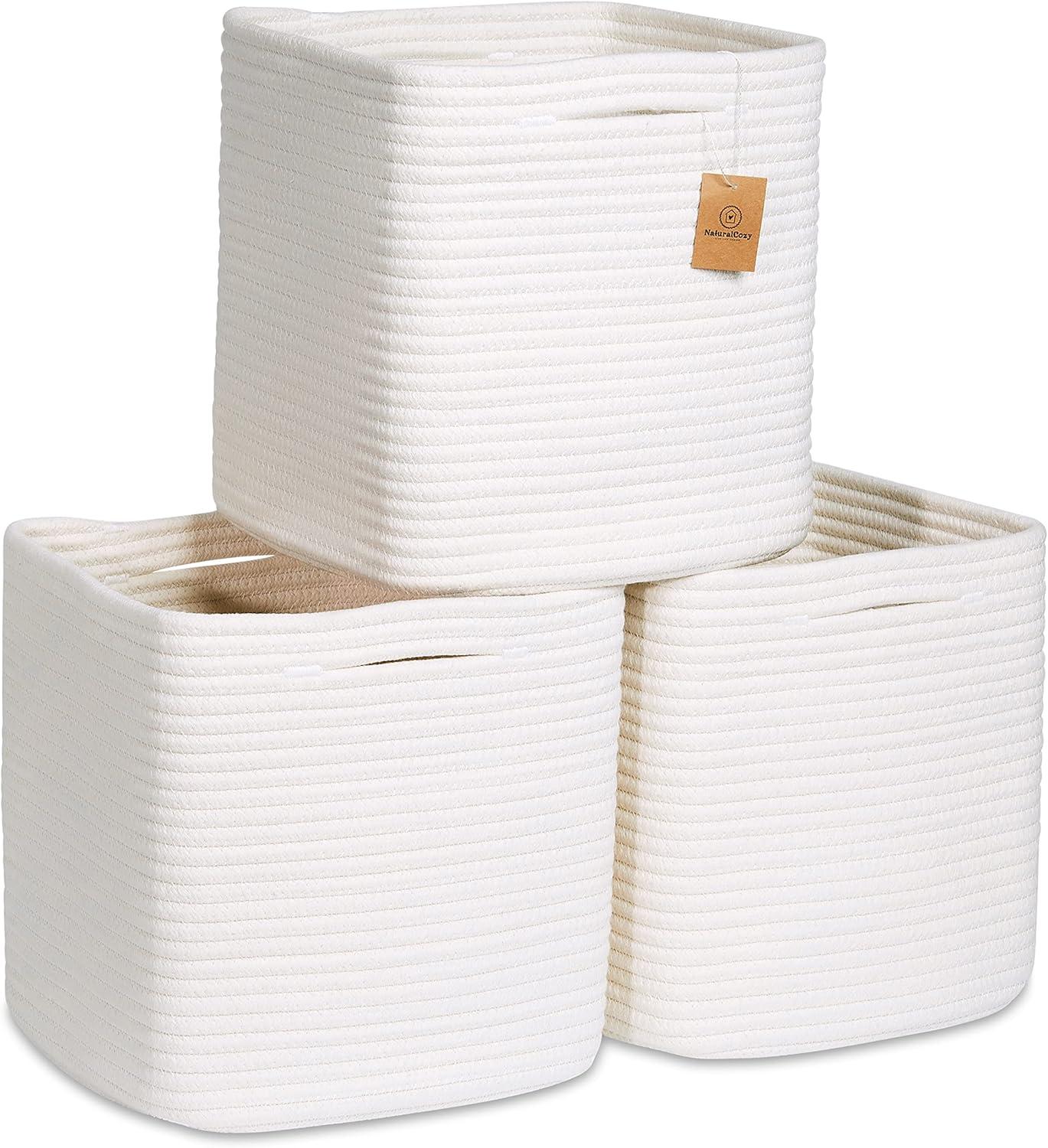 Storage Cube Baskets for Organizing - 3 Pack - 11 inch Square Baskets for Cube Storage, Closet Storage Bins - Woven Cube Storage Bins for Shelves - Cube Drawer - Ideal for Toy Storage |White