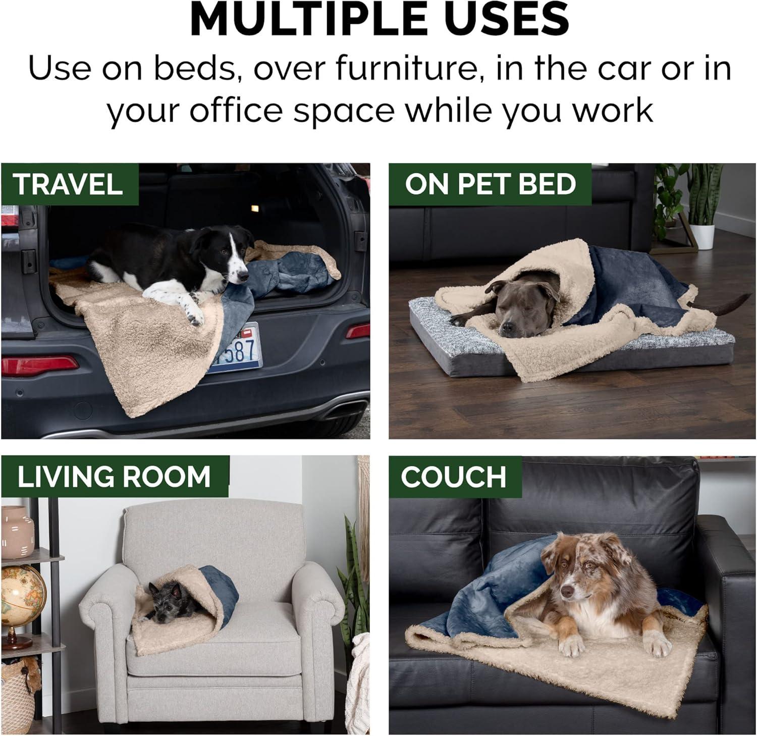 FurHaven Soft-Edge Snuggly & Warm Waterproof Blanket for Cats & Dogs - Small, Cozy Denim