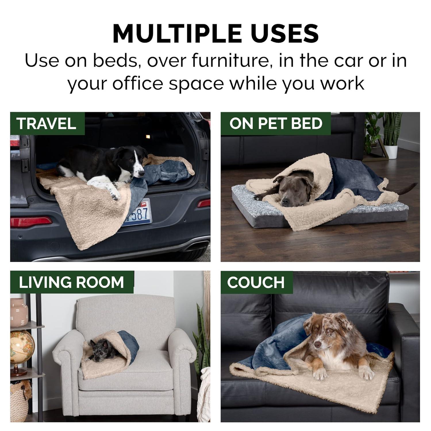 FurHaven Soft-Edge Snuggly & Warm Waterproof Blanket for Cats & Dogs - Small, Cozy Denim