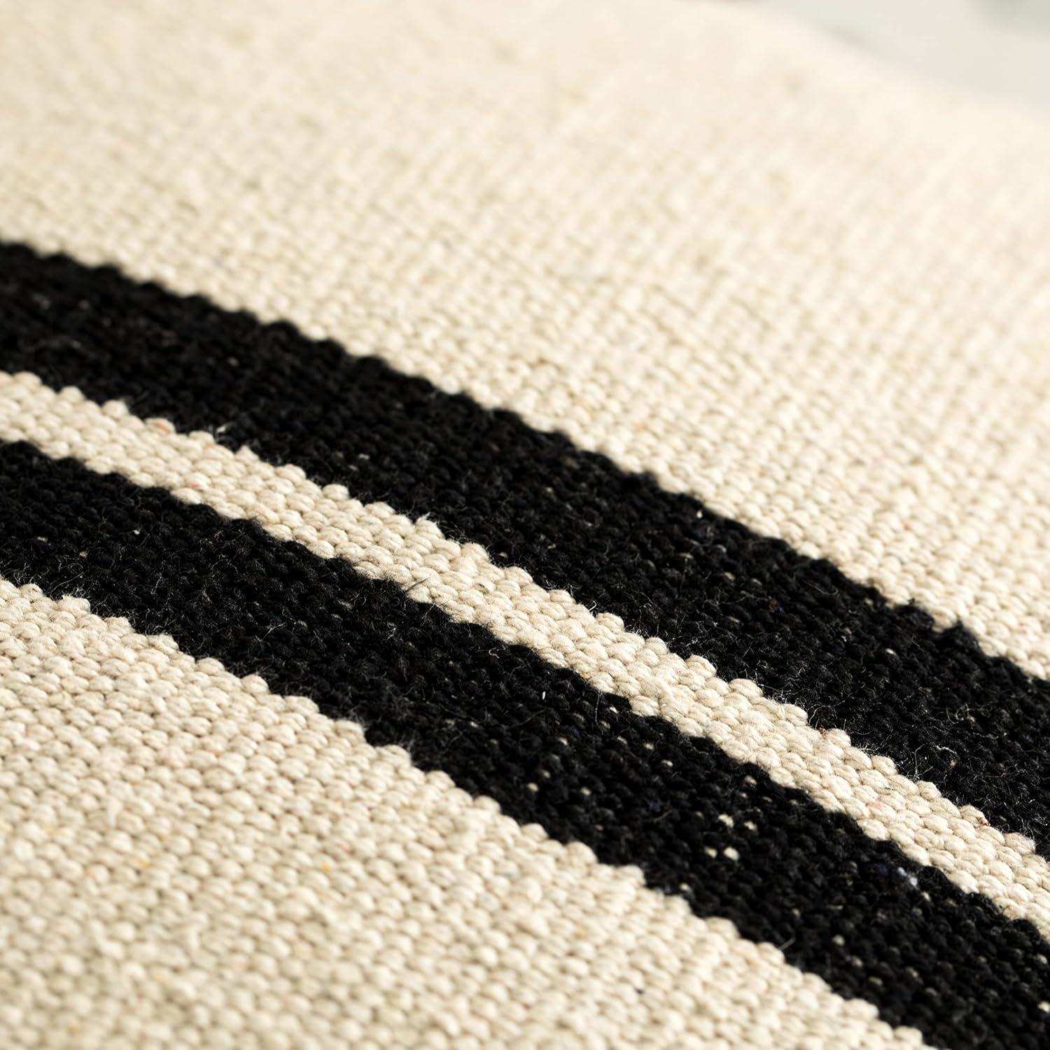 DEERLUX 16" Handwoven Cotton Throw Pillow Cover with Two Center Black Stripes with Filler, Natural