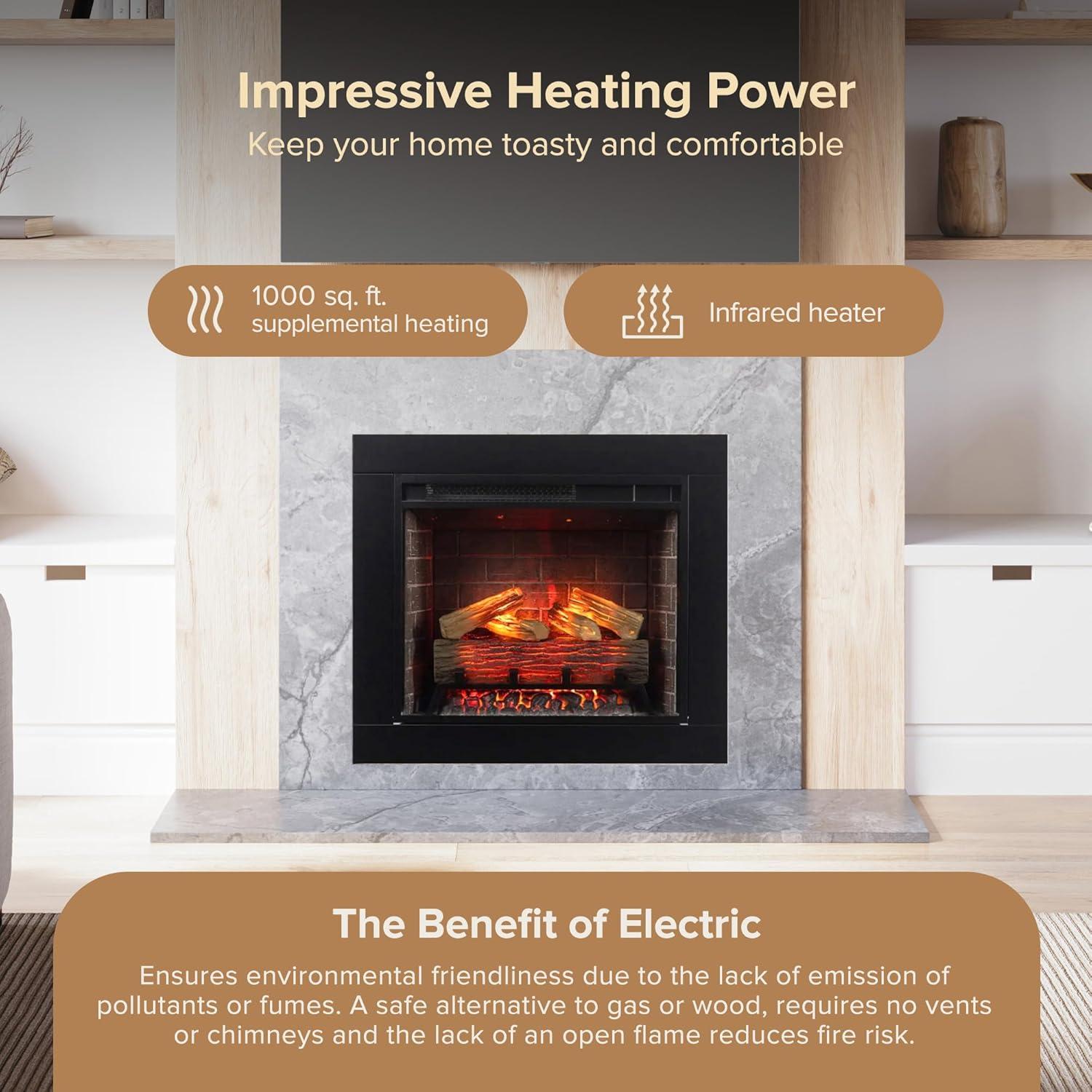 Uptown 33" Infrared Electric Fireplace Insert Heater with Trim Kit, Compatible with Alexa & Google, Remote Control