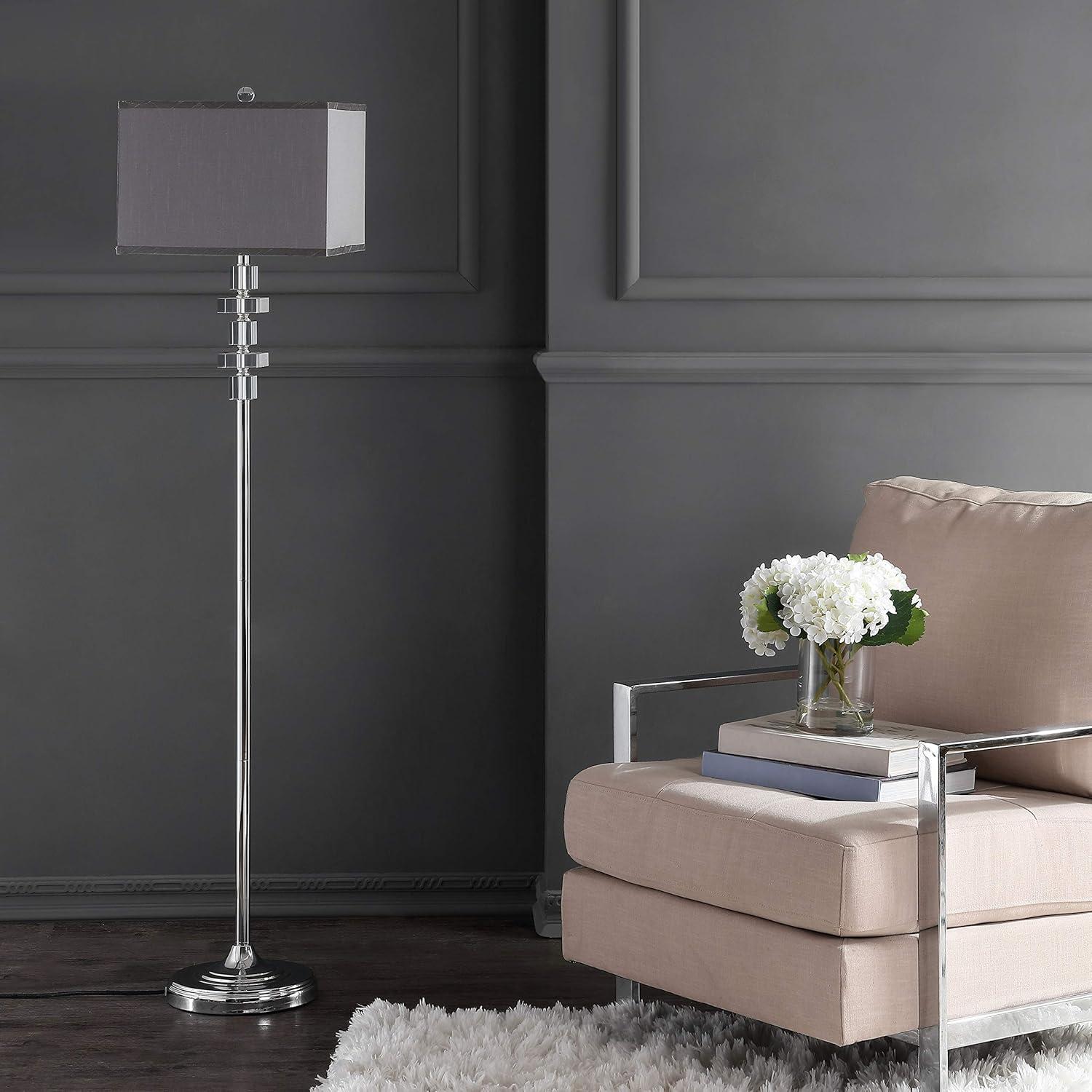 Times 60.5 Inch H Square Floor Lamp - Clear/Chrome - Safavieh