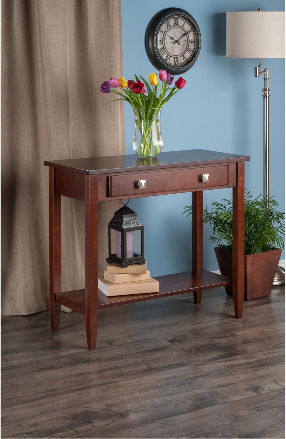 Winsome Richmond Mid-Century Modern Walnut Wood Console Table with Storage