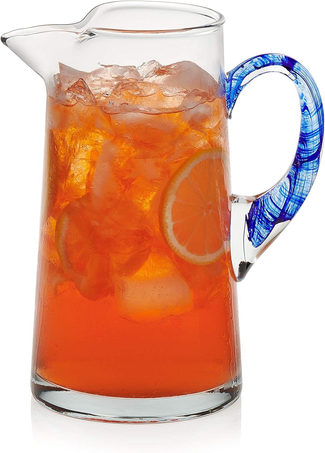 Libbey Cabos Blue-Handled Glass Pitcher, 90-ounce